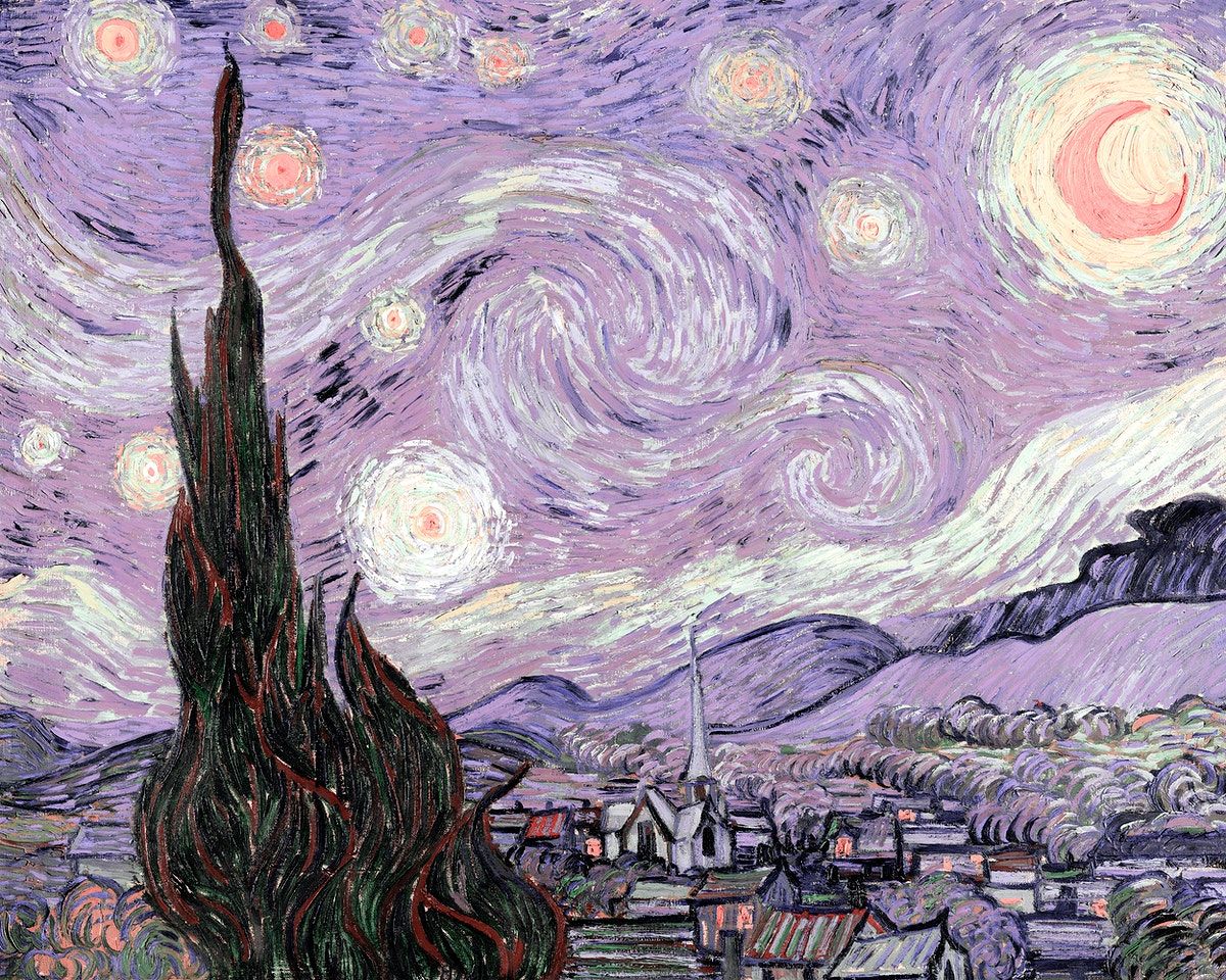 The Starry Night vintage illustration vector, remix from original painting by Vincent Van Gogh. pr. Starry night van gogh, Starry night painting, Night painting