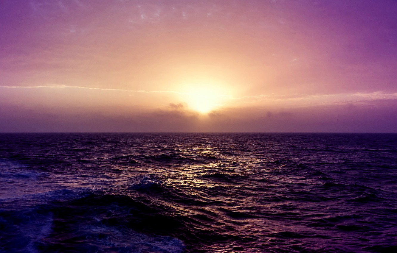 Wallpaper wide, sea, sunset, purple image for desktop, section природа