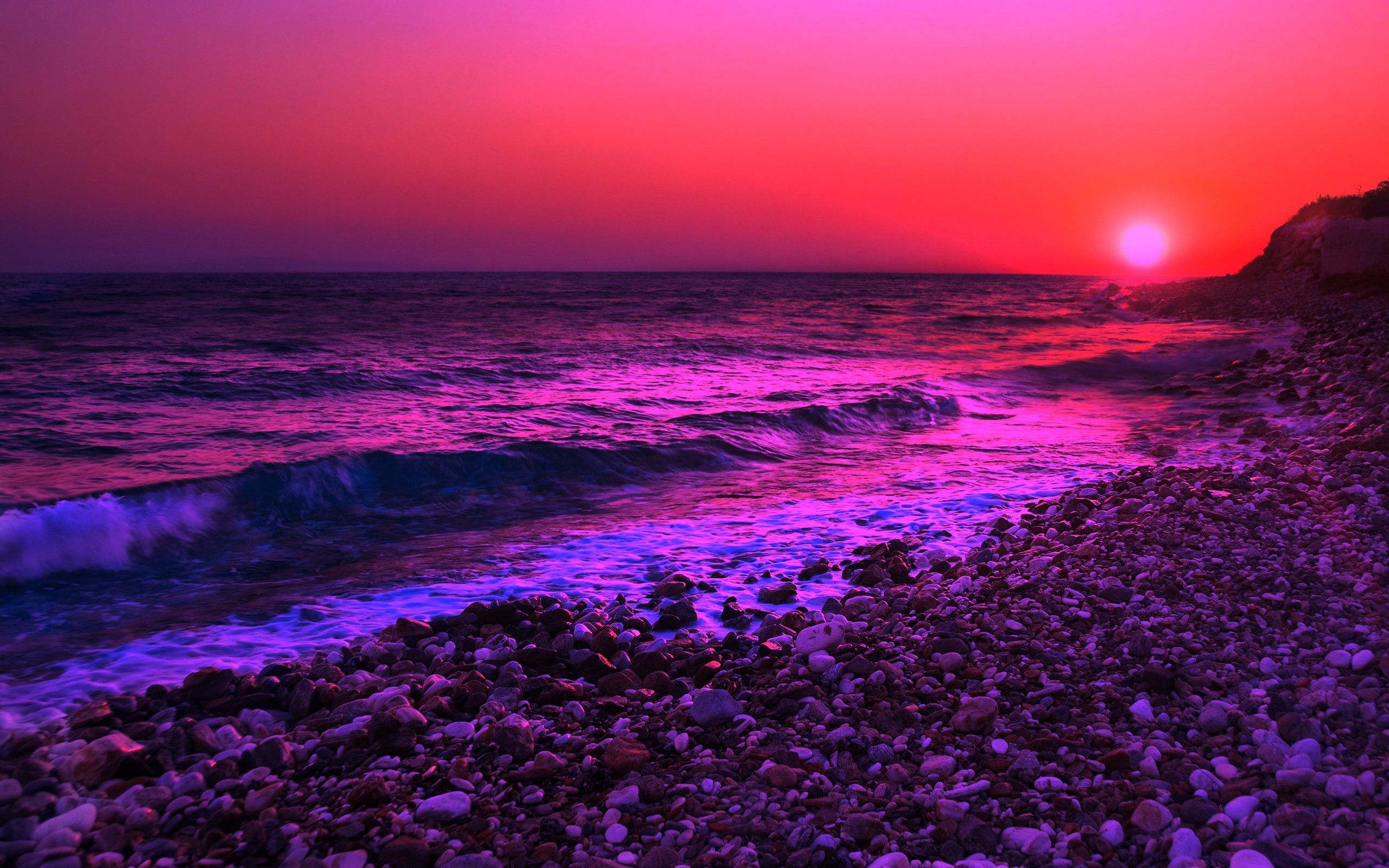 Purple sunset over the sea wallpaper. Purple sunset, Sunset, Pink sunset