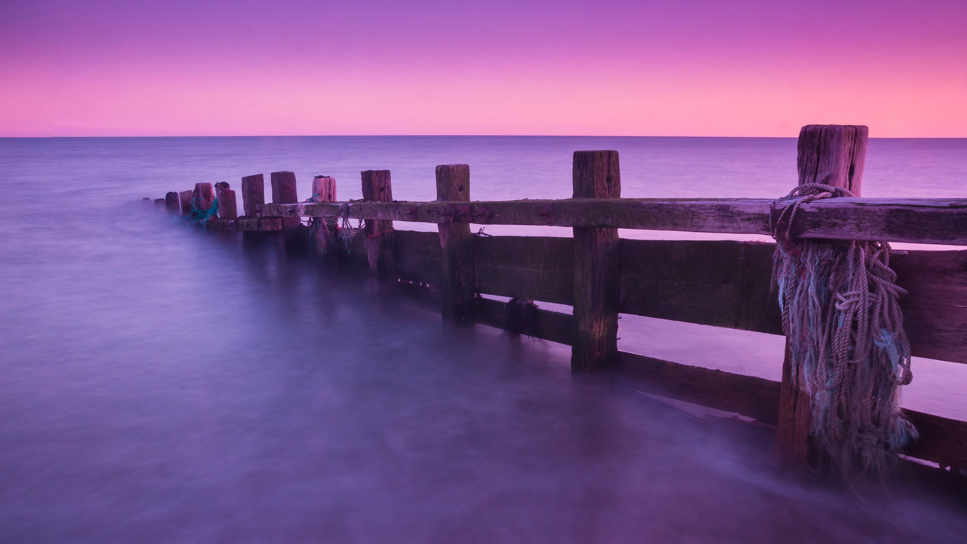 Nature Dock Landscape Purple Sea Wallpaper 4K for iMac