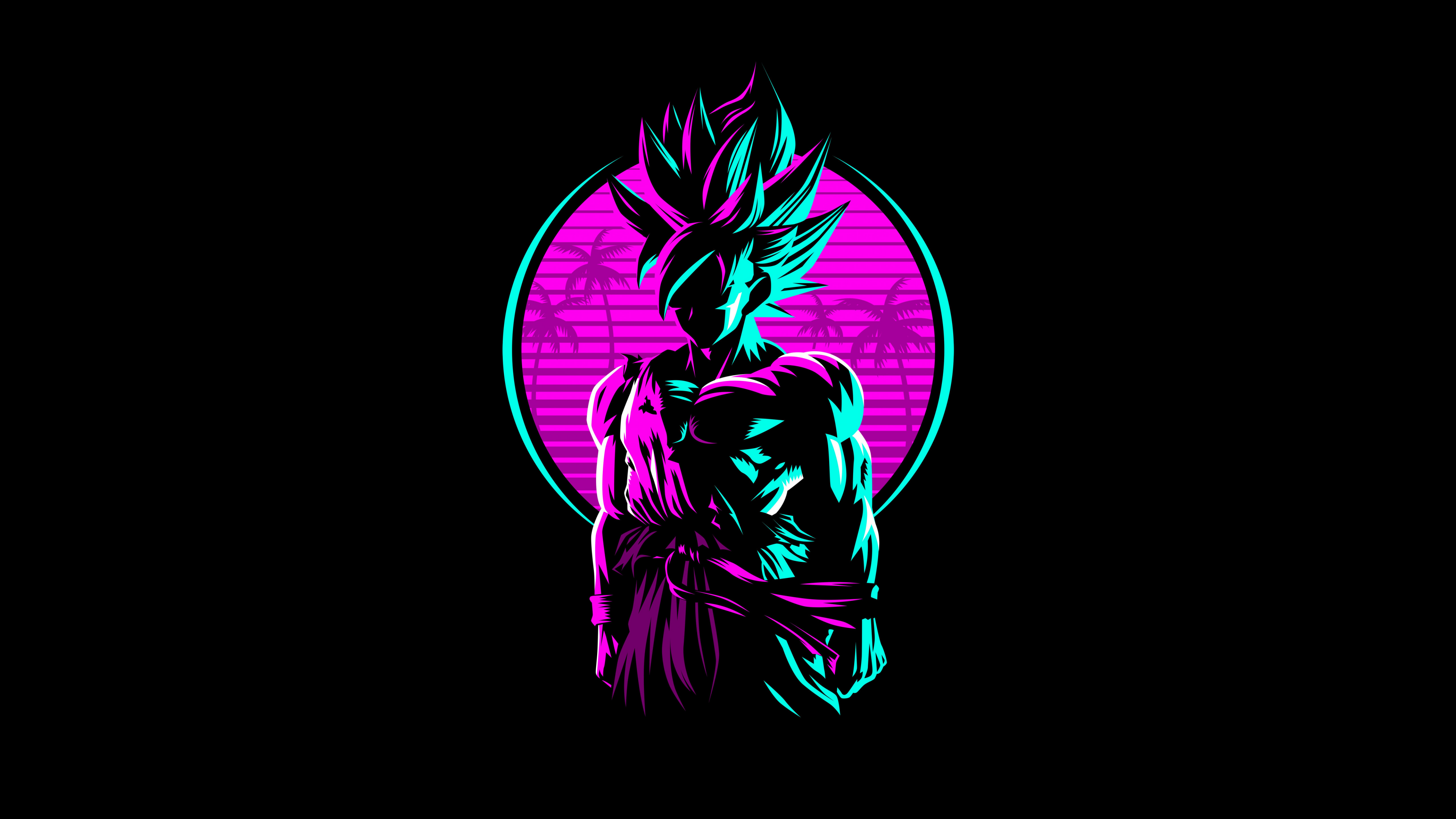 Download wallpapers Golden Goku, blue neon lights, 3D art, 4k