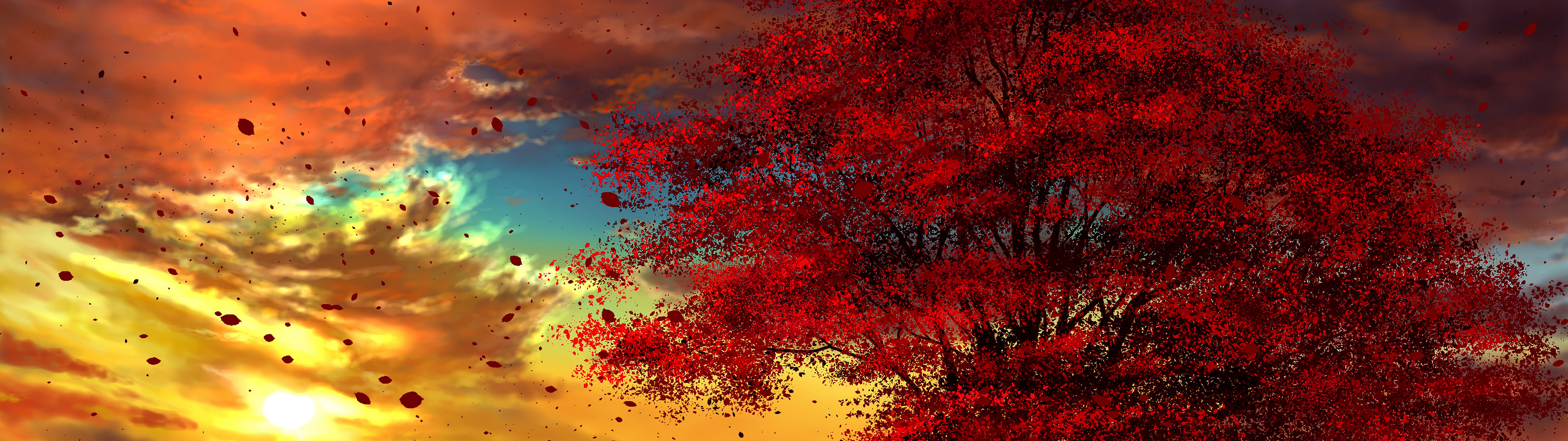 Anime Autumn Scenery Sunset 4K Wallpaper