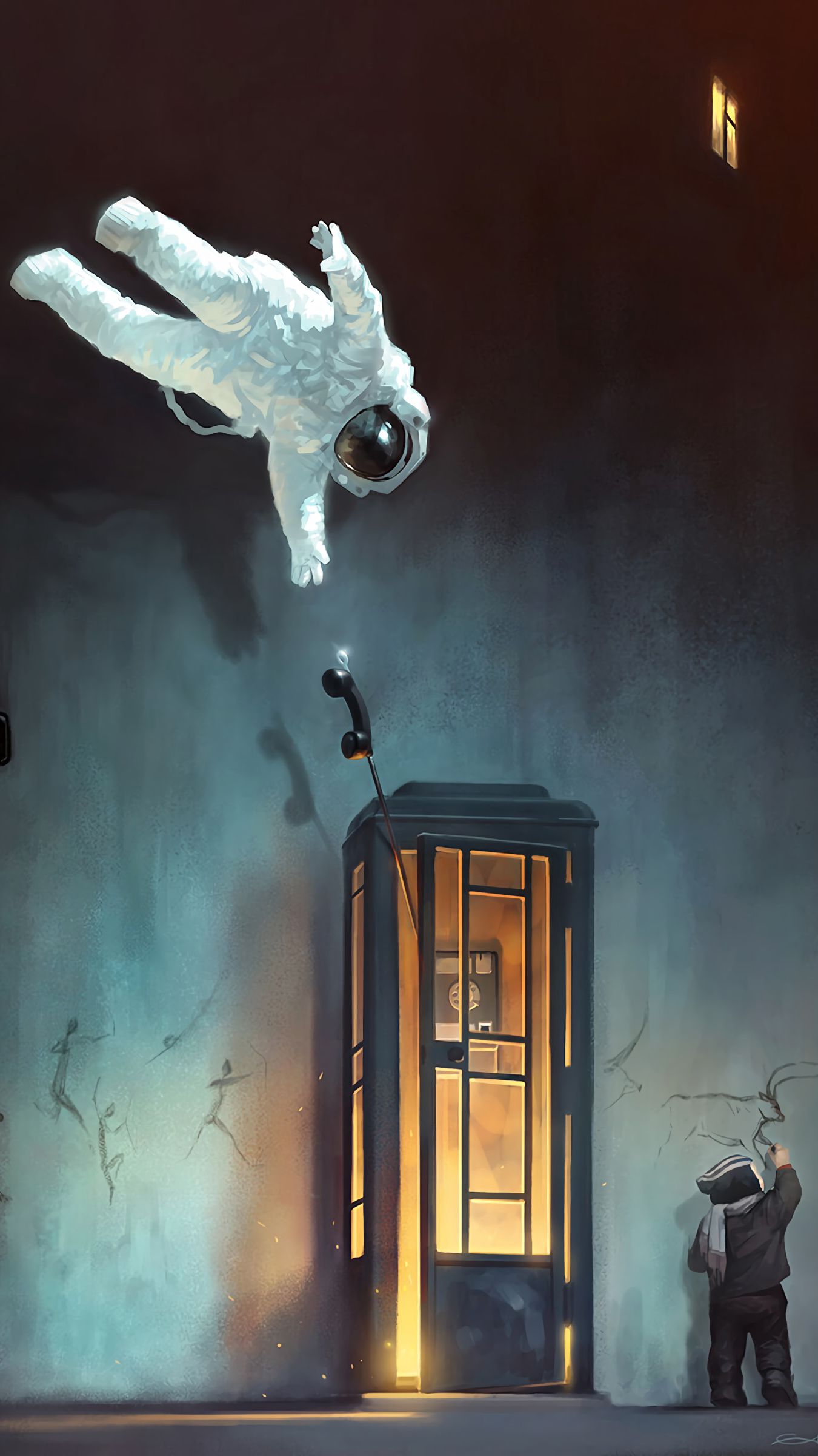 Download wallpaper 1350x2400 astronaut, spacesuit, phone, glow, art iphone 8+/7+/6s+/for parallax HD background