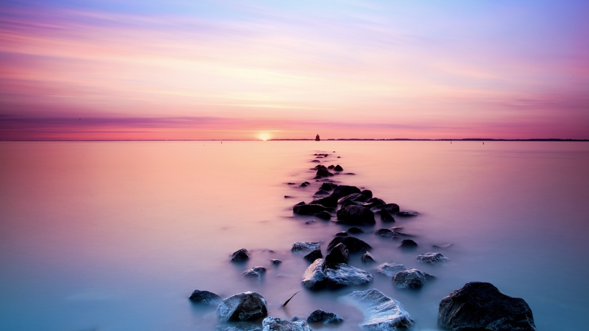 Pink Sky Ocean & Black Rocks desktop PC and Mac wallpaper