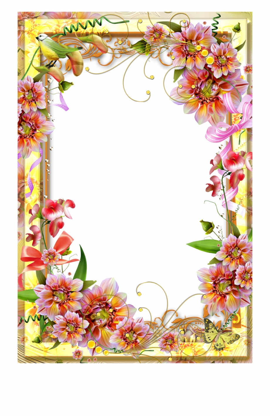 Yellow Frame Png Borders Designs Flowers Wallpaper & Background Download