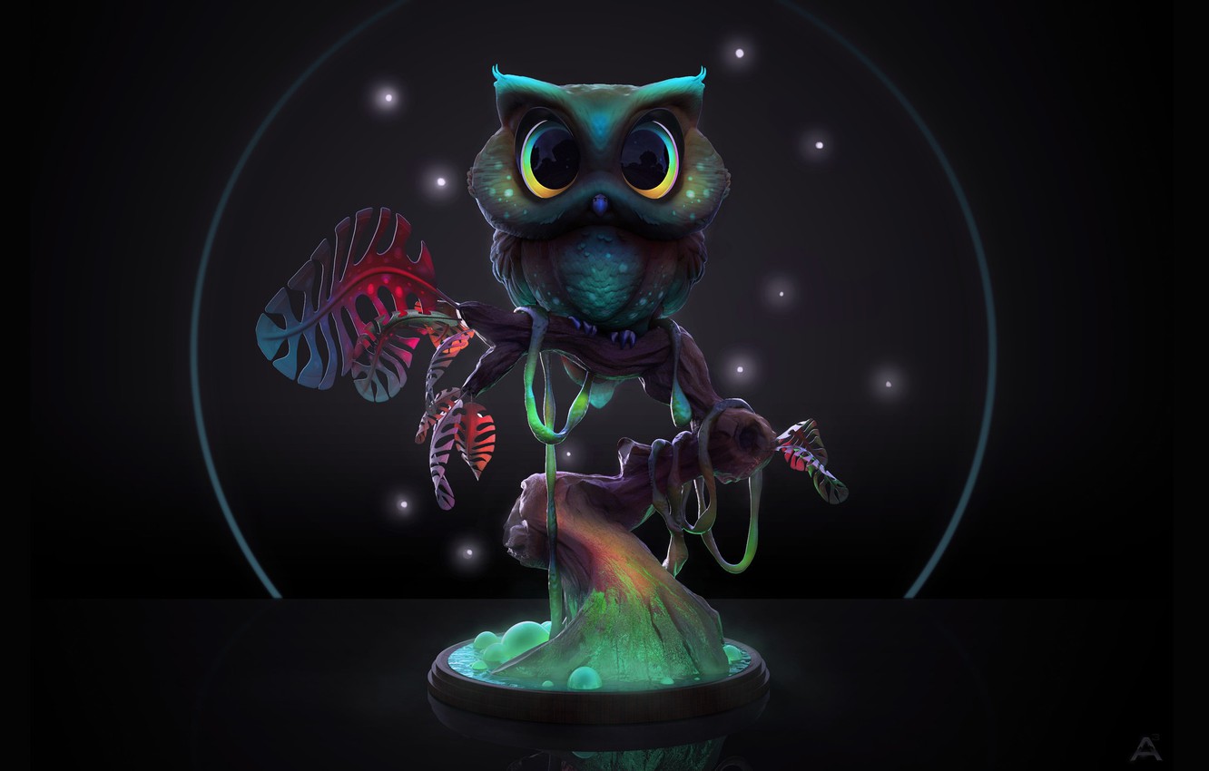 Wallpaper night, tree, owl, Midnight Owl, Ashley A. Adams image for desktop, section рендеринг