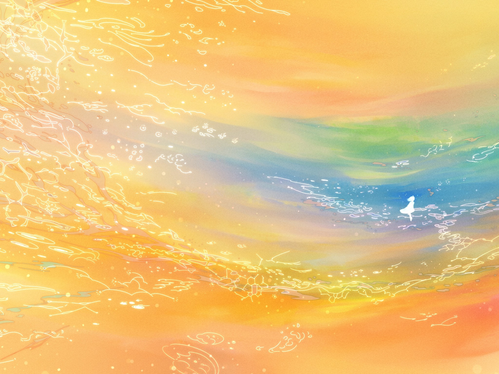 Download 2048x1536 Anime Landscape, Girl, Orange Theme, Sky Wallpaper for Ainol Novo 9 Spark