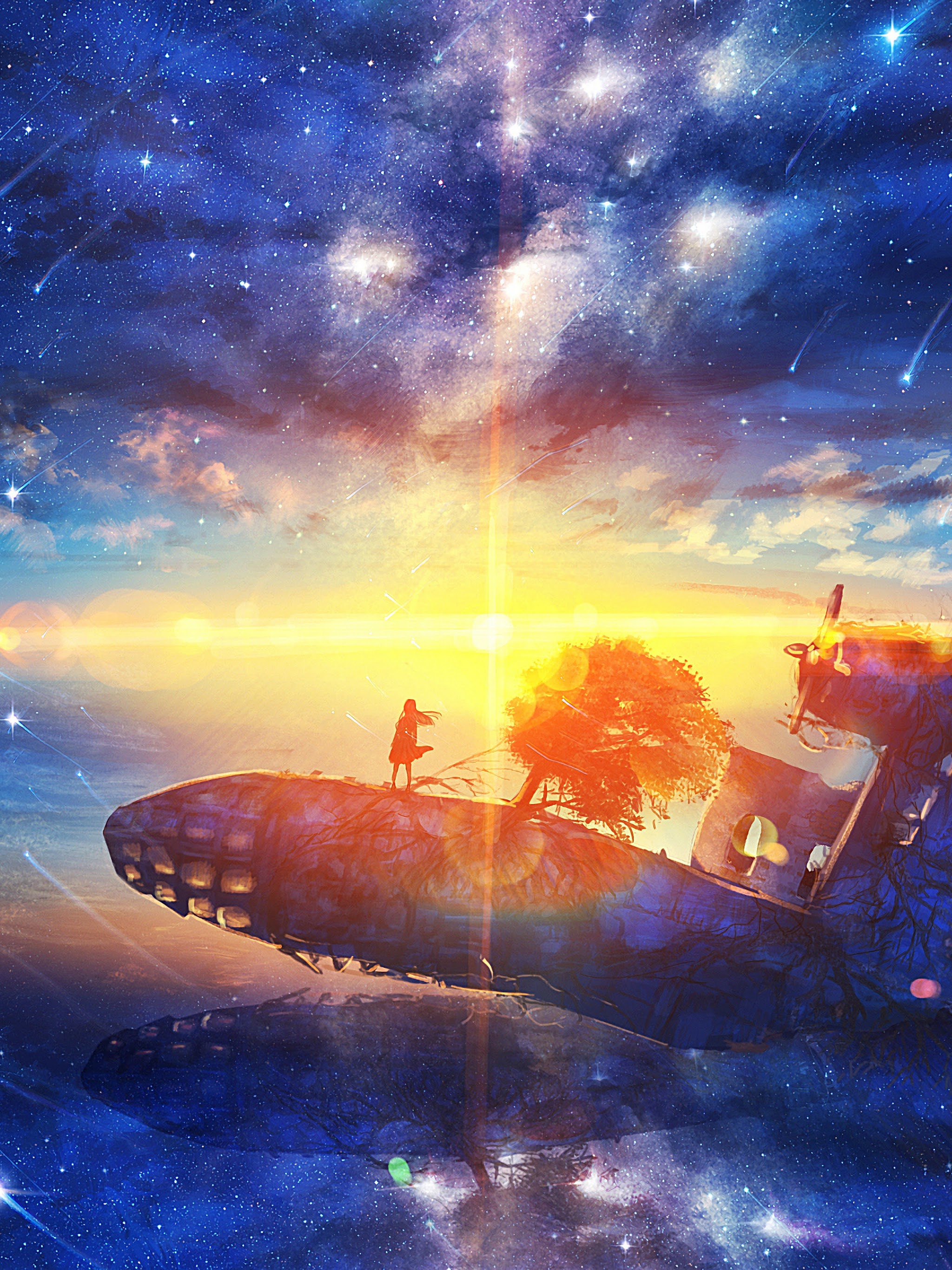 anime wallpaper for tablet, sky, atmosphere, outer space, geological phenomenon, space, cloud, horizon, astronomical object, universe, landscape