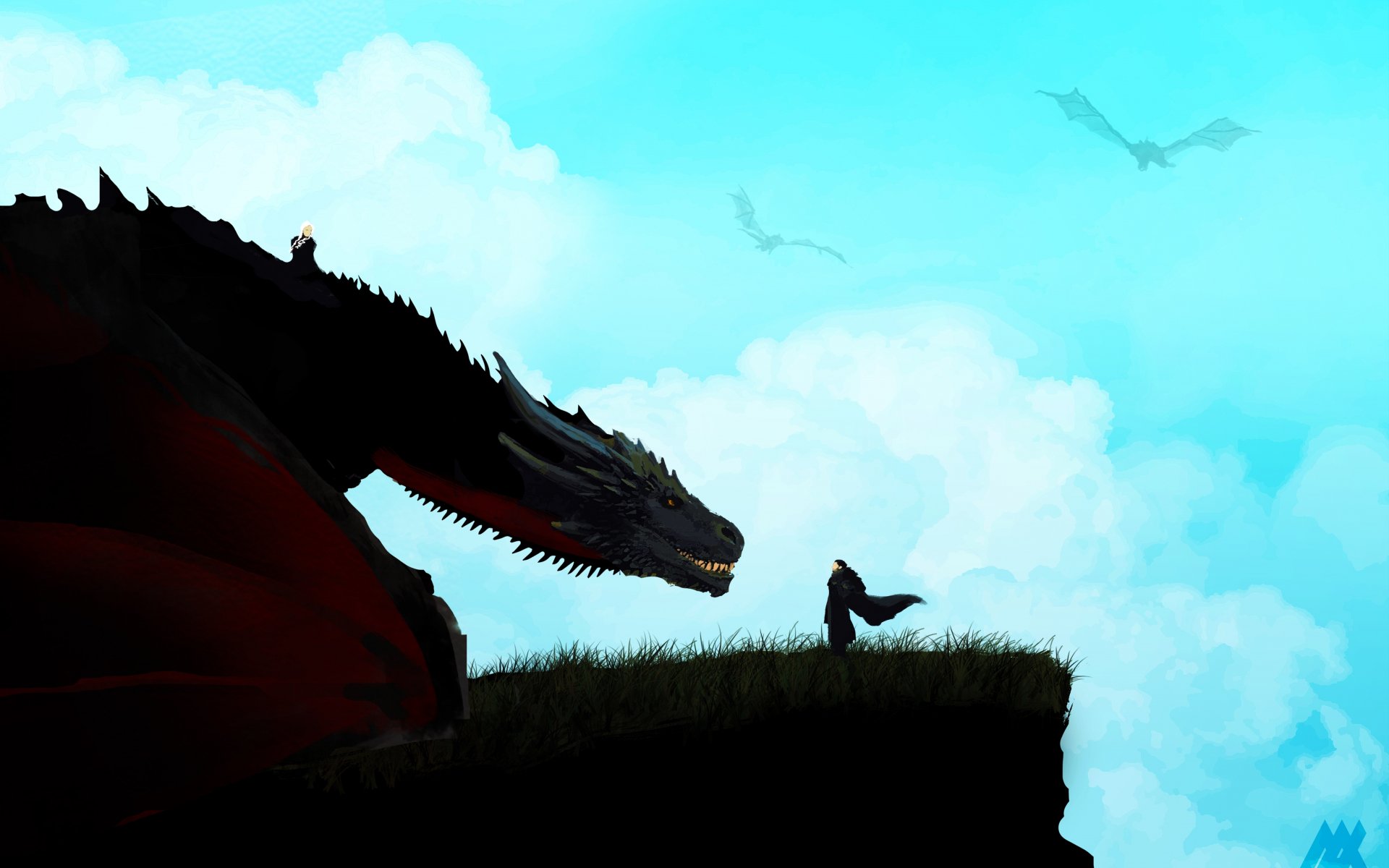 Download jon snow and dragon, game of thrones, art 1920x1200 wallpaper, 16:10 widescreen 1920x1200 HD image, background, 9767