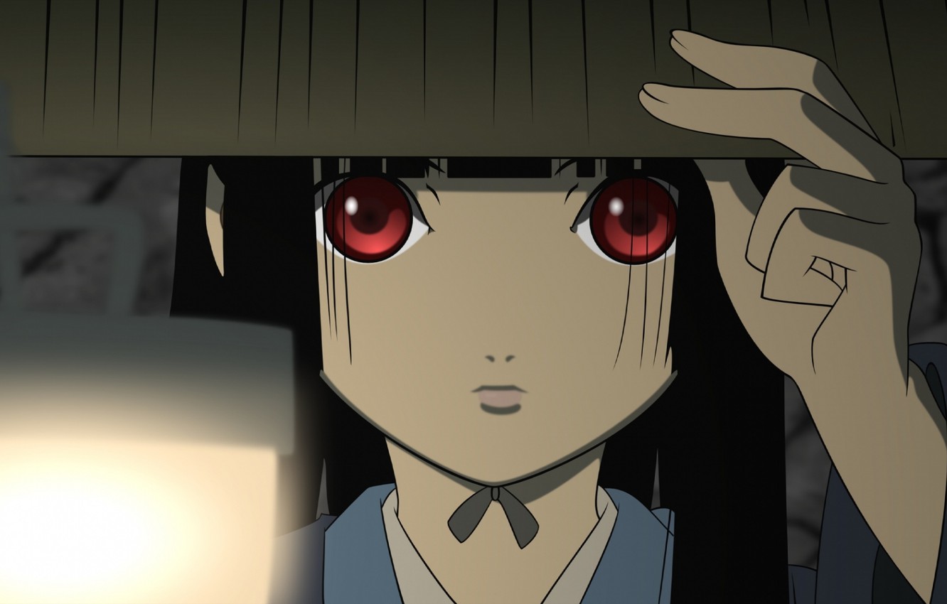 Wallpaper face, hand, hat, lantern, red eyes, Enma Ai, Jigoku Shoujo, Hell girl, Hell girl, look into the soul image for desktop, section сёнэн