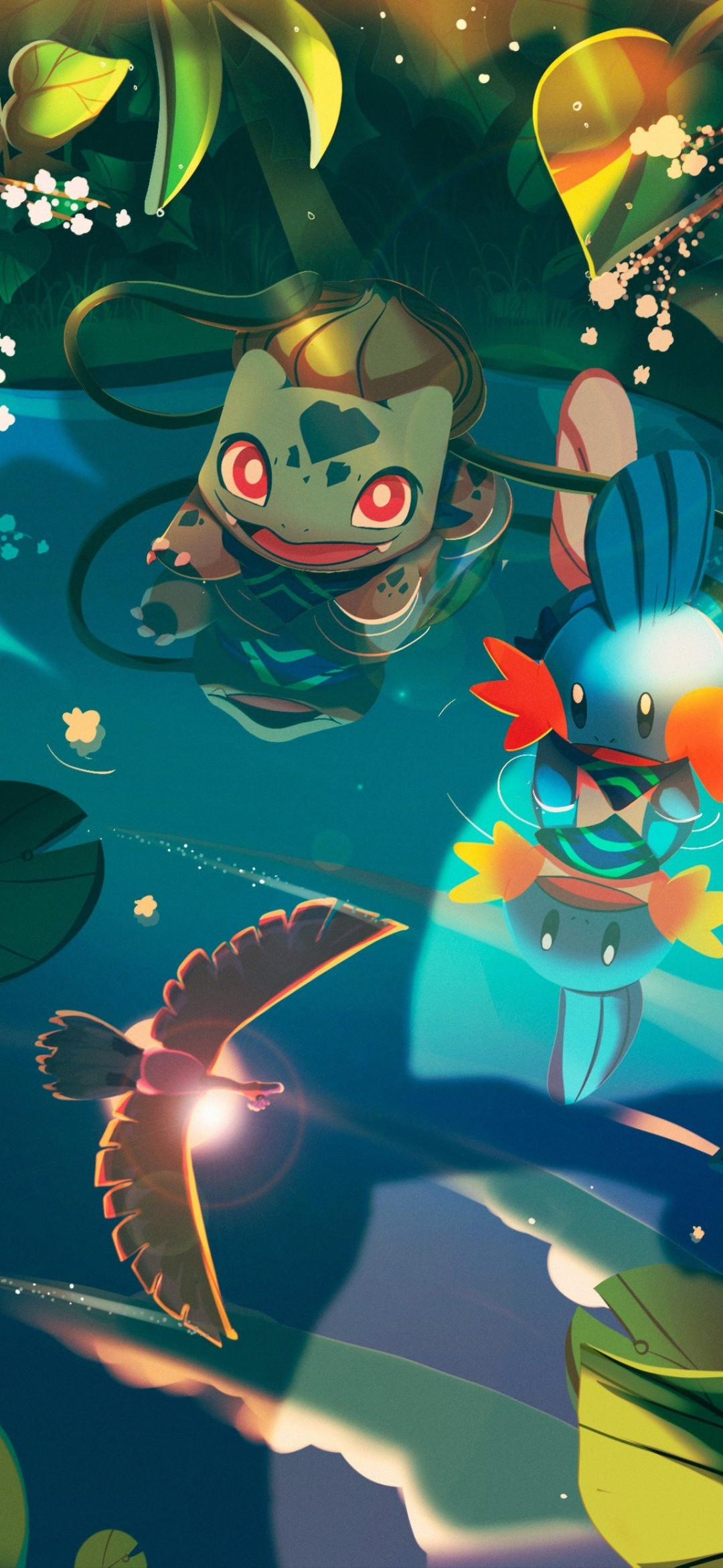 Download 1080x2340 Pokemon, Bulbasaur, Water, Artwork Wallpaper for Xiaomi Mi 10 & Mi 9 & Mi Mix 3 & Black Shark 2, Huawei P30 Pro, Vivo V15 Pro, OnePlus 6T, Huawei Y9 2019