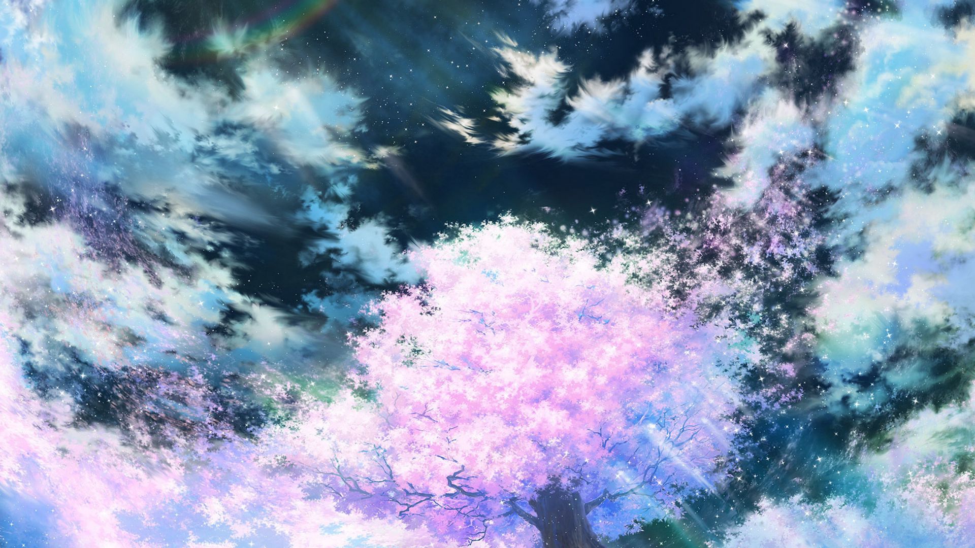 Sakura Art Sky Anime Pink Wallpaper Background Full HD Wall For Your XFCE Desktop