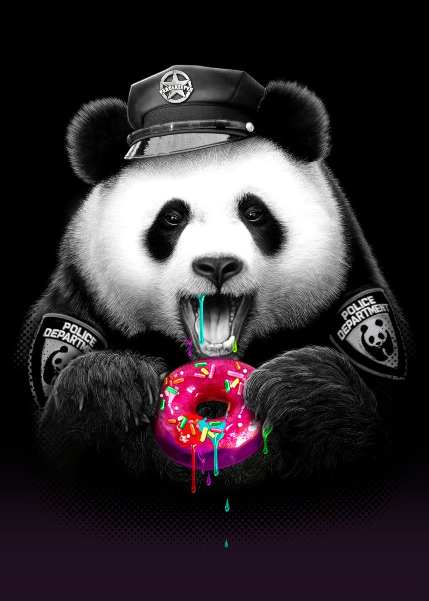 PANDA LOVES DONUT' Poster by Adam Lawless. Displate. Panda art, Cute panda wallpaper, Bear art