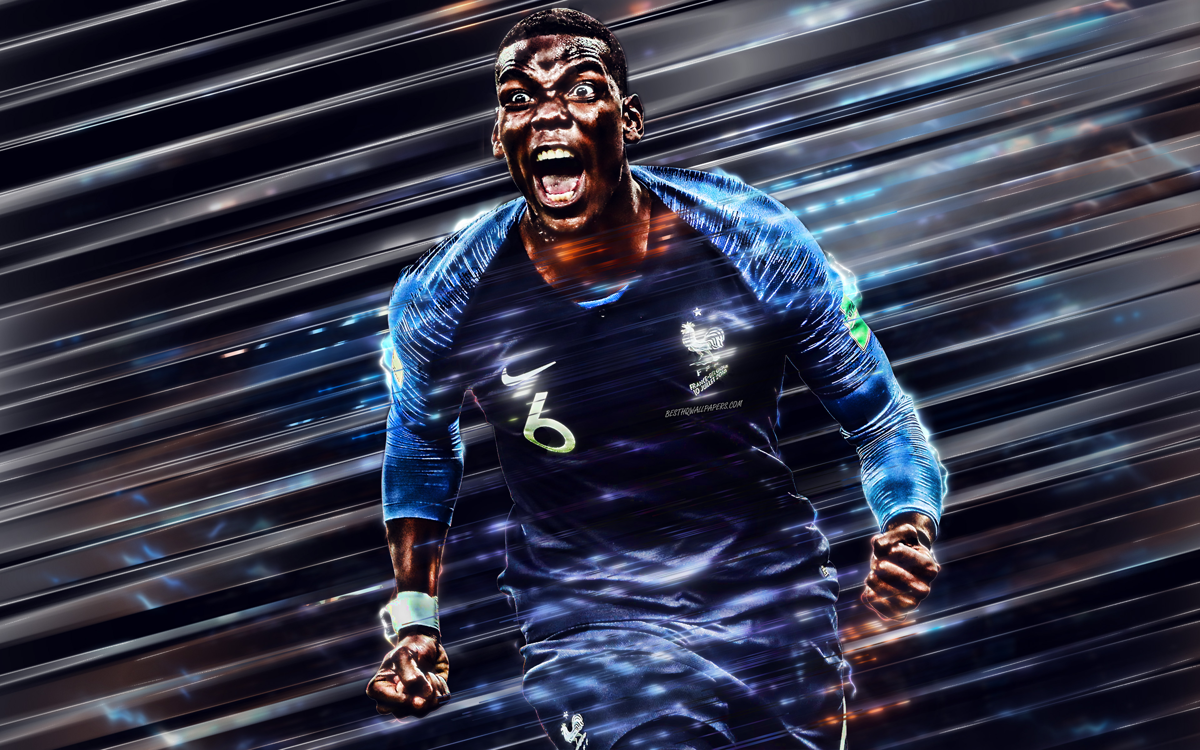Download wallpaper Paul Pogba, 4k, France national football team, portrait, goal, French football player, midfielder, creative art, football, France, Pogba for desktop with resolution 3840x2400. High Quality HD picture wallpaper