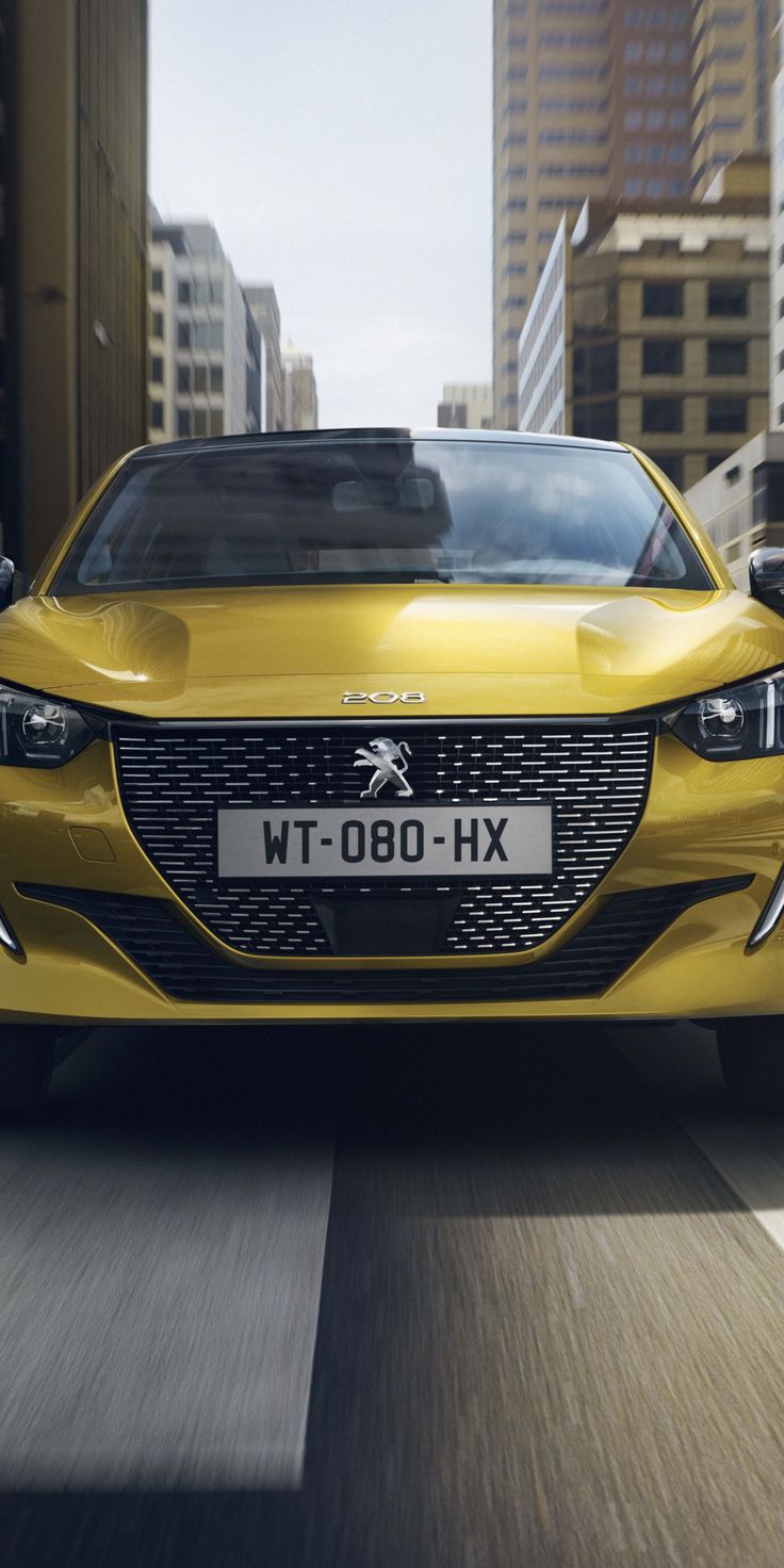 Yellow car, Peugeot 208, motion blur, 1080x2160 wallpaper. Yellow car, Peugeot, Car