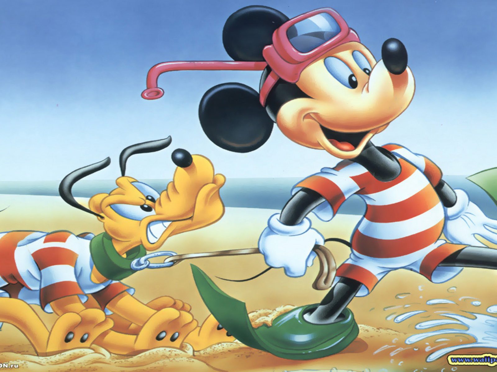 Disney Mickey Mouse And Pluto Disney Characters Sea Beach Bathing HD Wallpaper 1920x1200, Wallpaper13.com