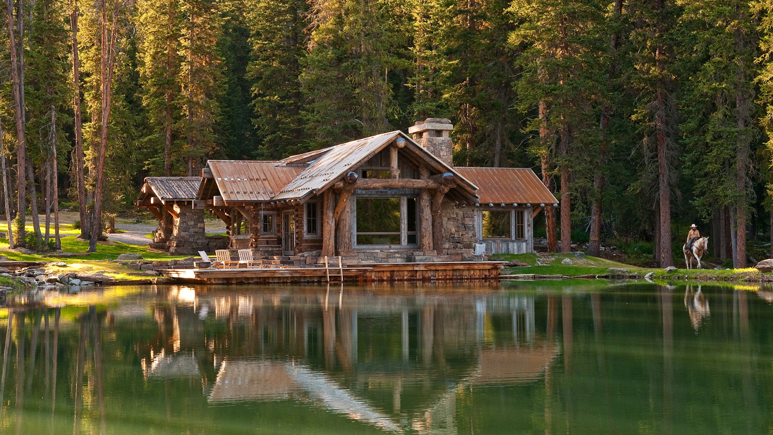 Log Cabin By Lake