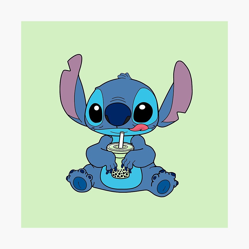 Stitch With Honeydew Boba Drink Metal Print