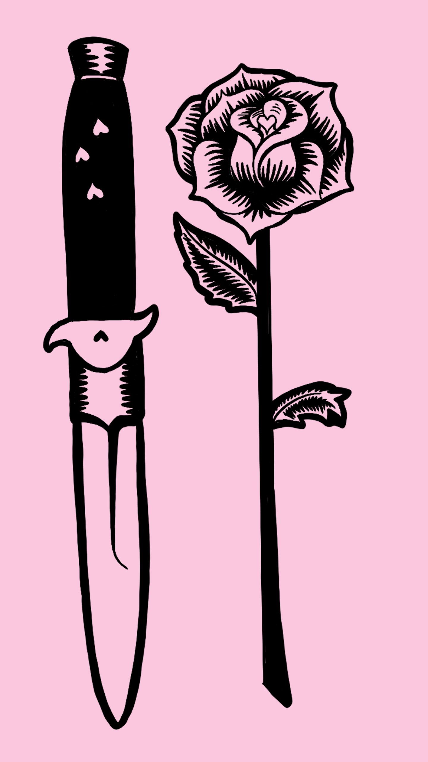 Pink Knife and Rose Tattoo Phone Wallpaper Digital Download. Knife and rose tattoo, Knife tattoo, Rose tattoo