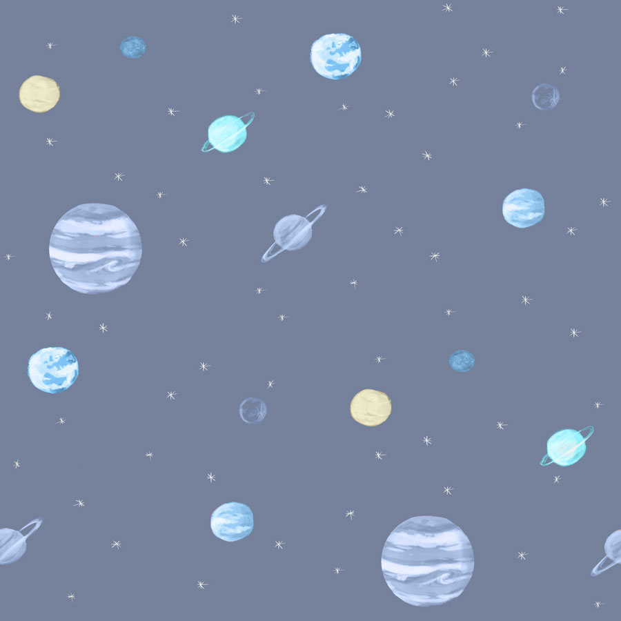 Planet Pattern Wallpaper Mural Blue