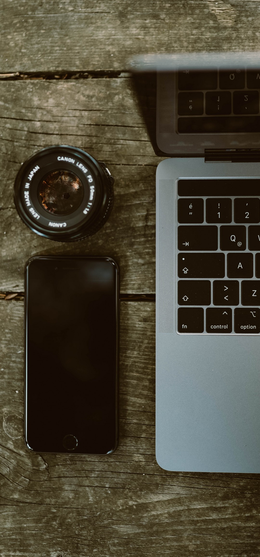 Download 1080x2310 Notebook, Camera Lens, Table, Smartphone Wallpaper for Honor View 20