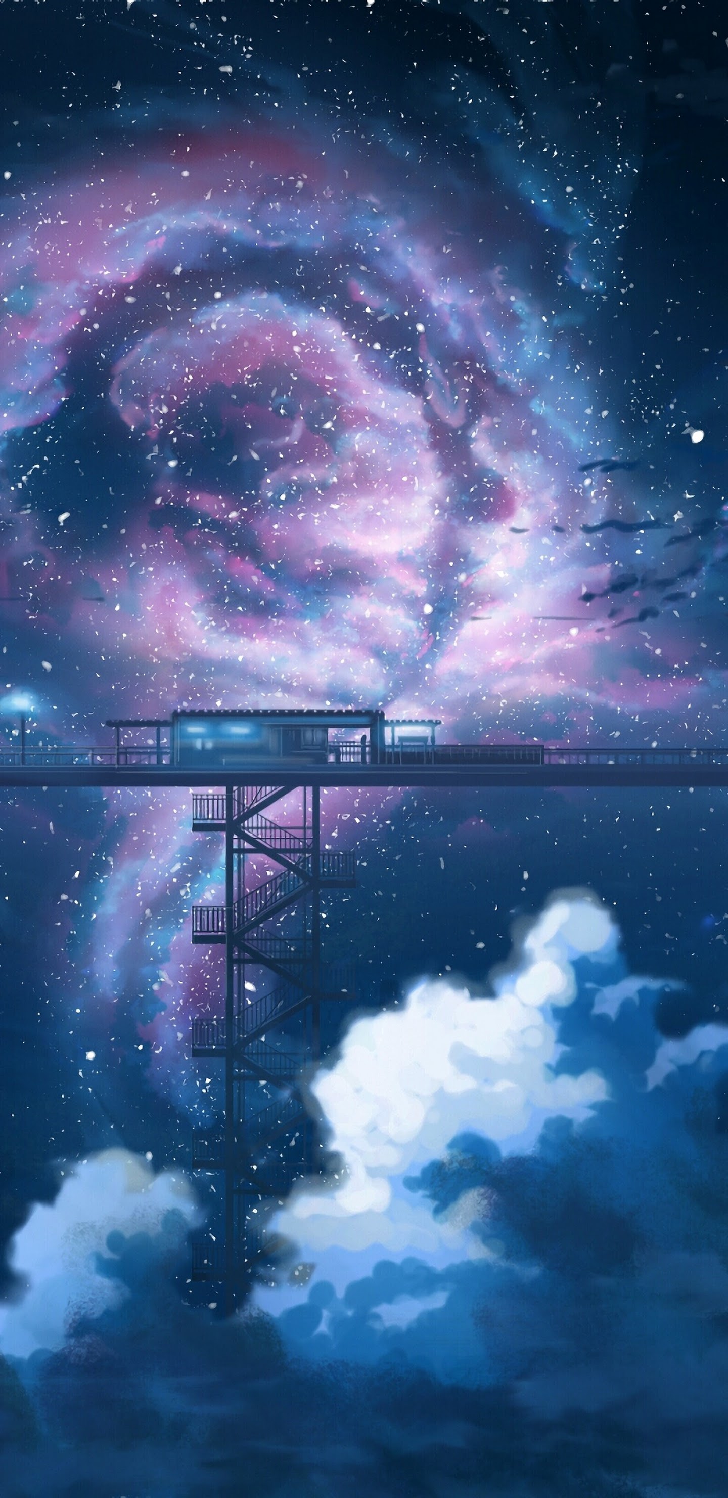 Anime Night Sky Stars Clouds Scenery 4K Wallpaper