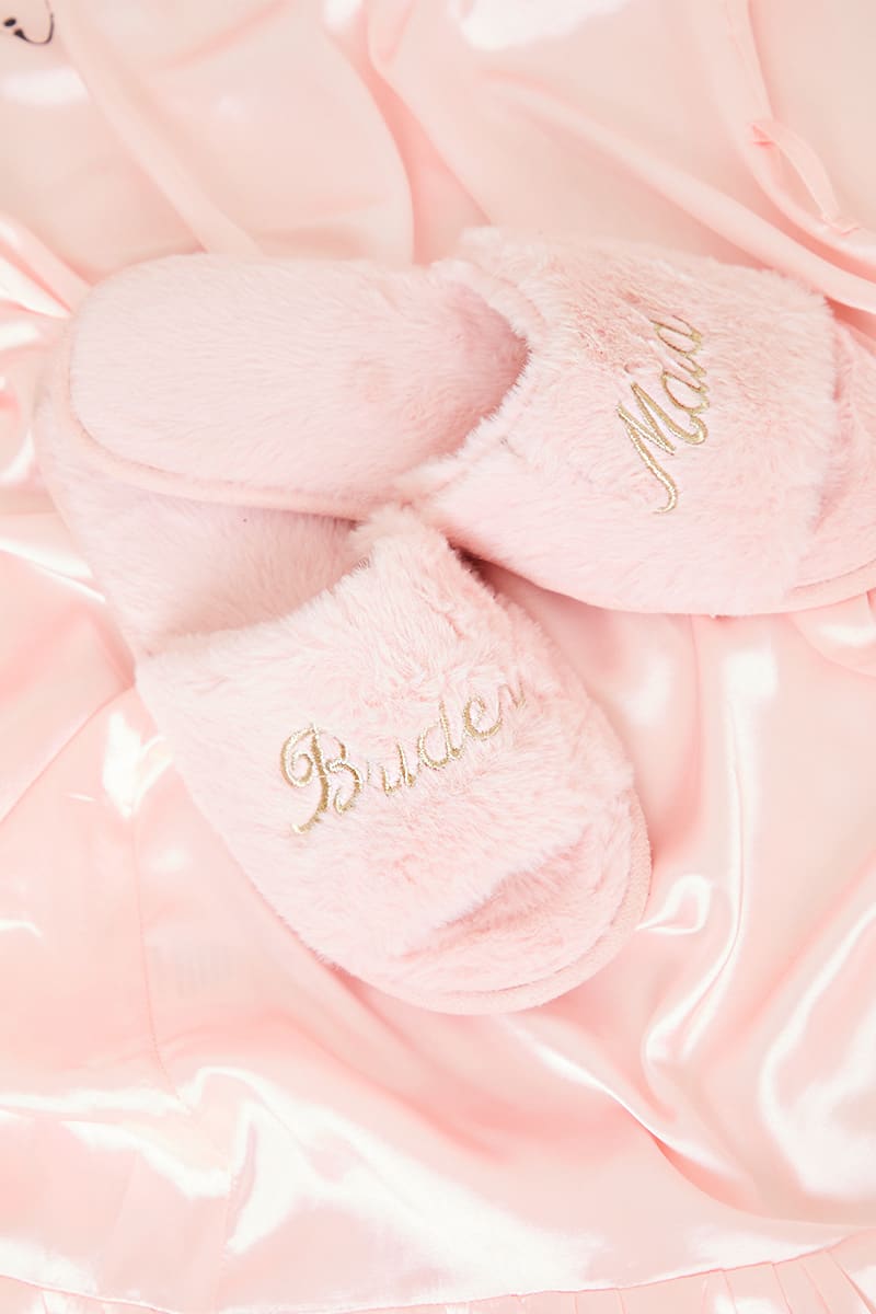 Blush Pink Fluffy 'Bridesmaid' Slippers. In The Style USA