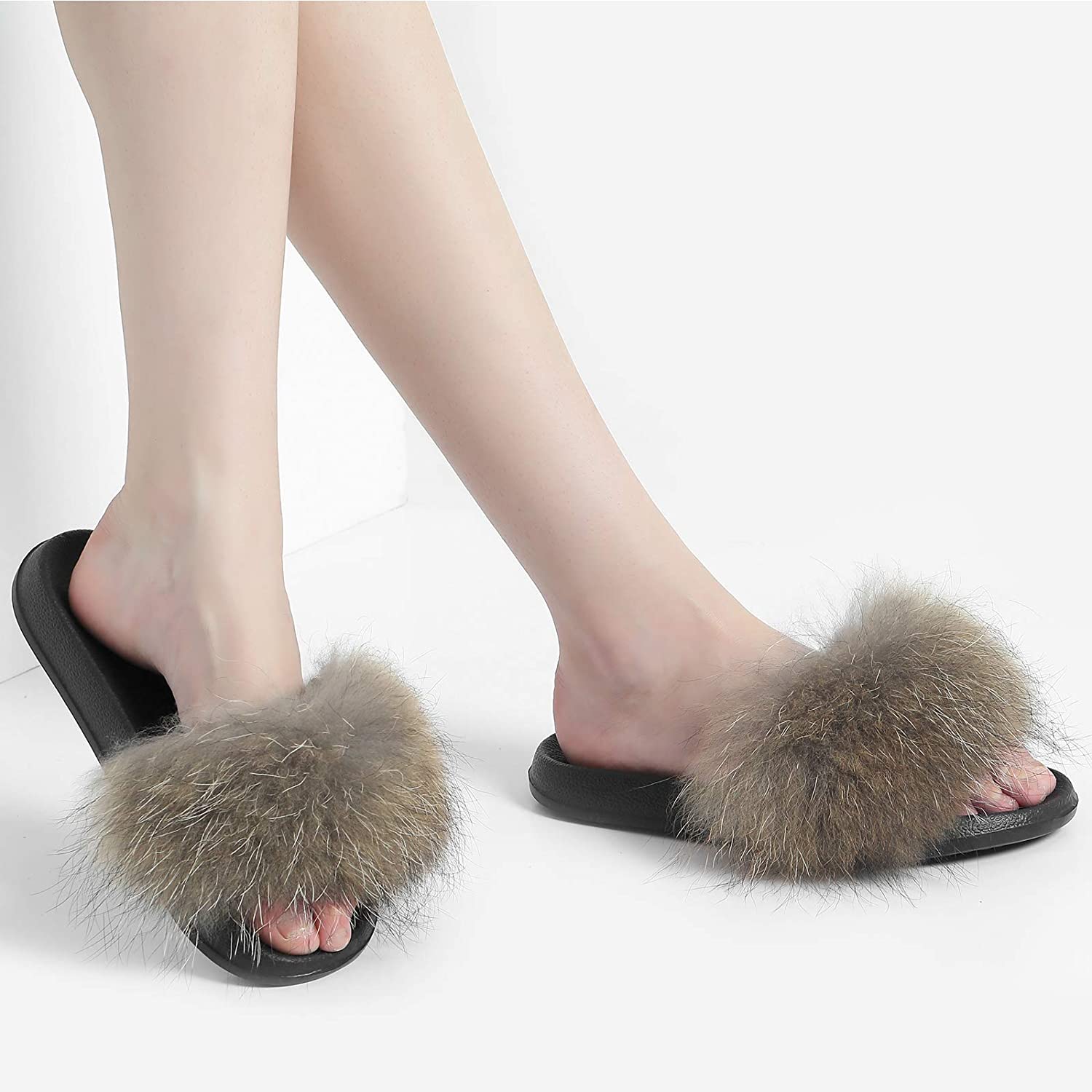 Buy SUMMER RAIN Fur Slippers Slides for Women Girls Open Toe Real Fox Fur Slippers Fluffy House Slides Shoes Sandals Outdoor Indoor Online in Indonesia. B089VP3G4N