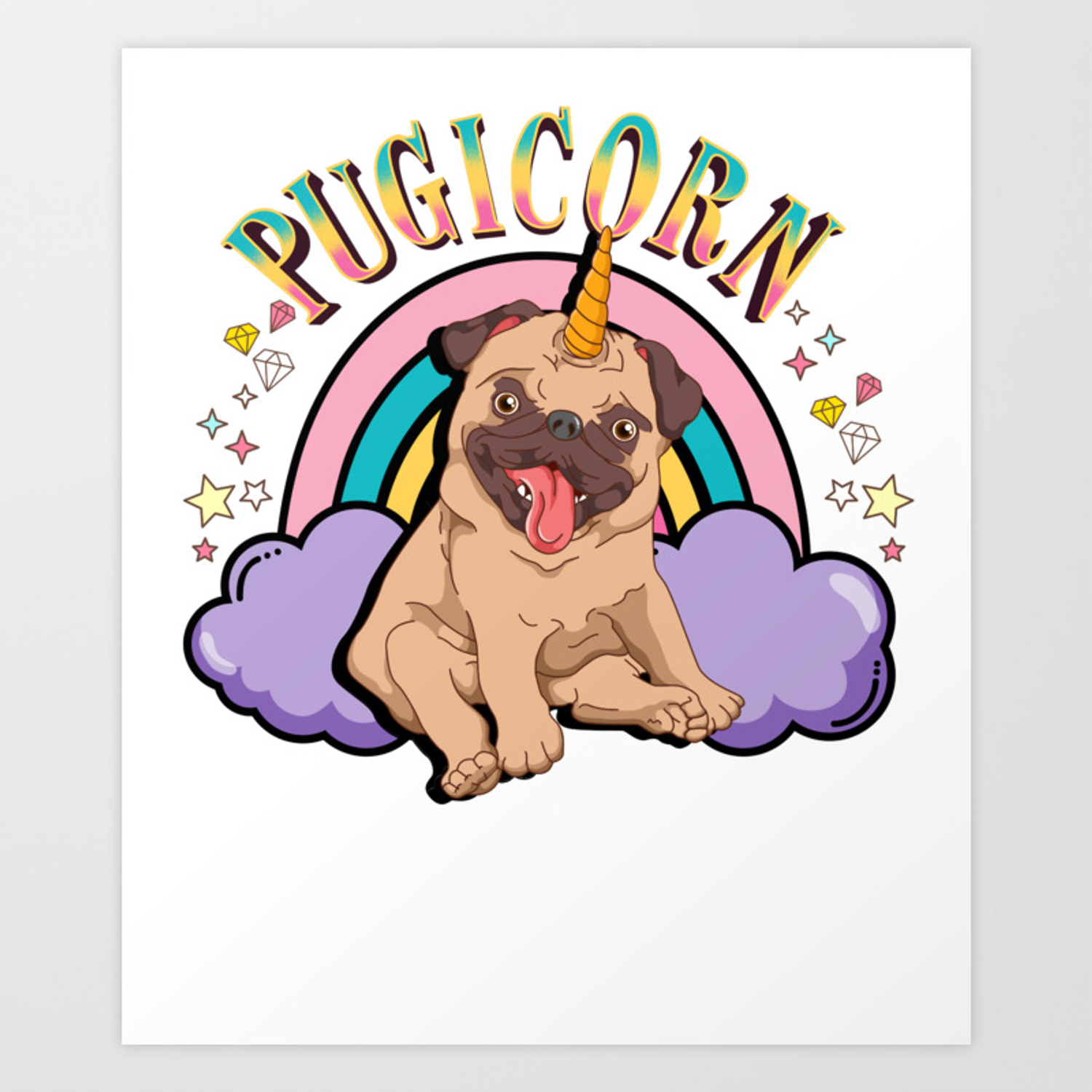 Cute Pugicorn design Pug Unicorn Gift Idea Art Print