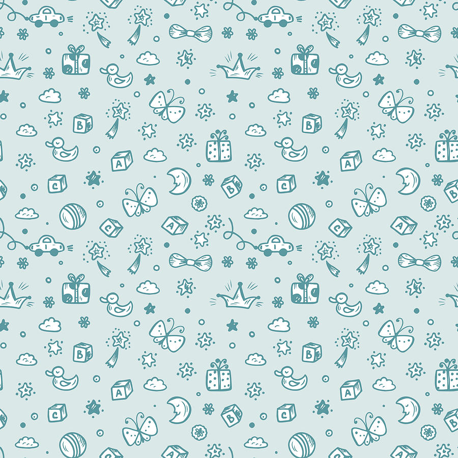 Vector Seamless Pattern With Doodle Toys Kids Background
