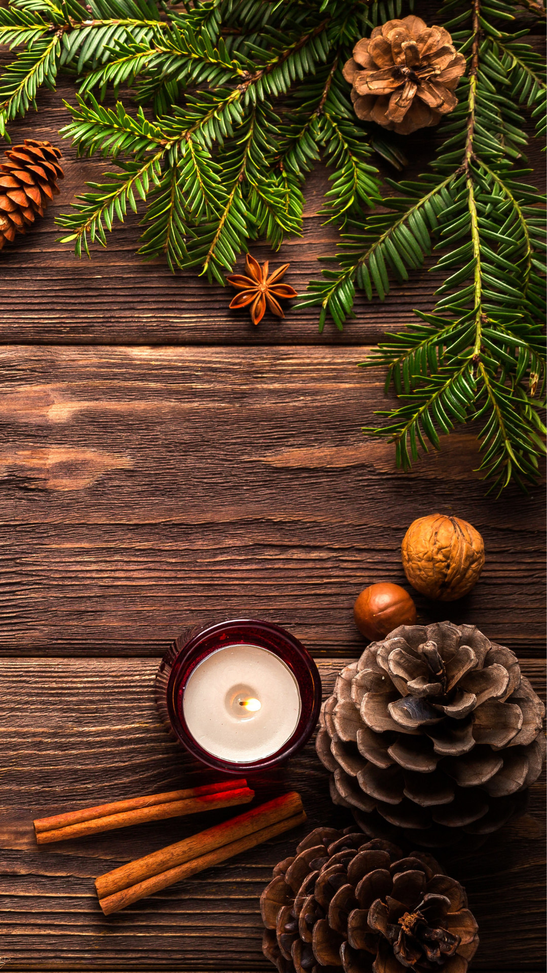 Pinecone Candle Wood Holiday Phone Background by Blaise Marque. Xmas wallpaper, Christmas phone wallpaper, Winter wallpaper