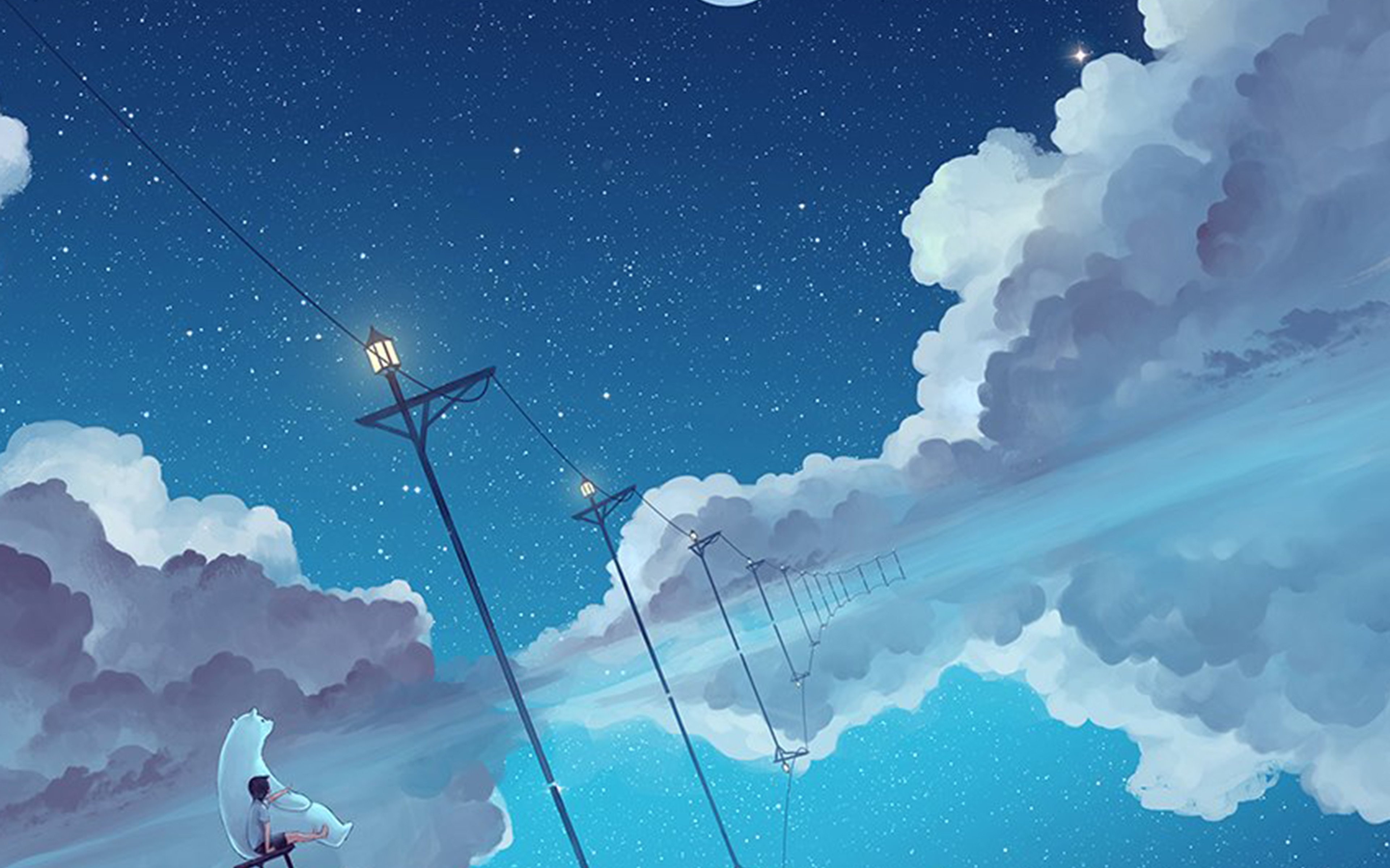 wallpaper for desktop, laptop. illust star moon sky night art