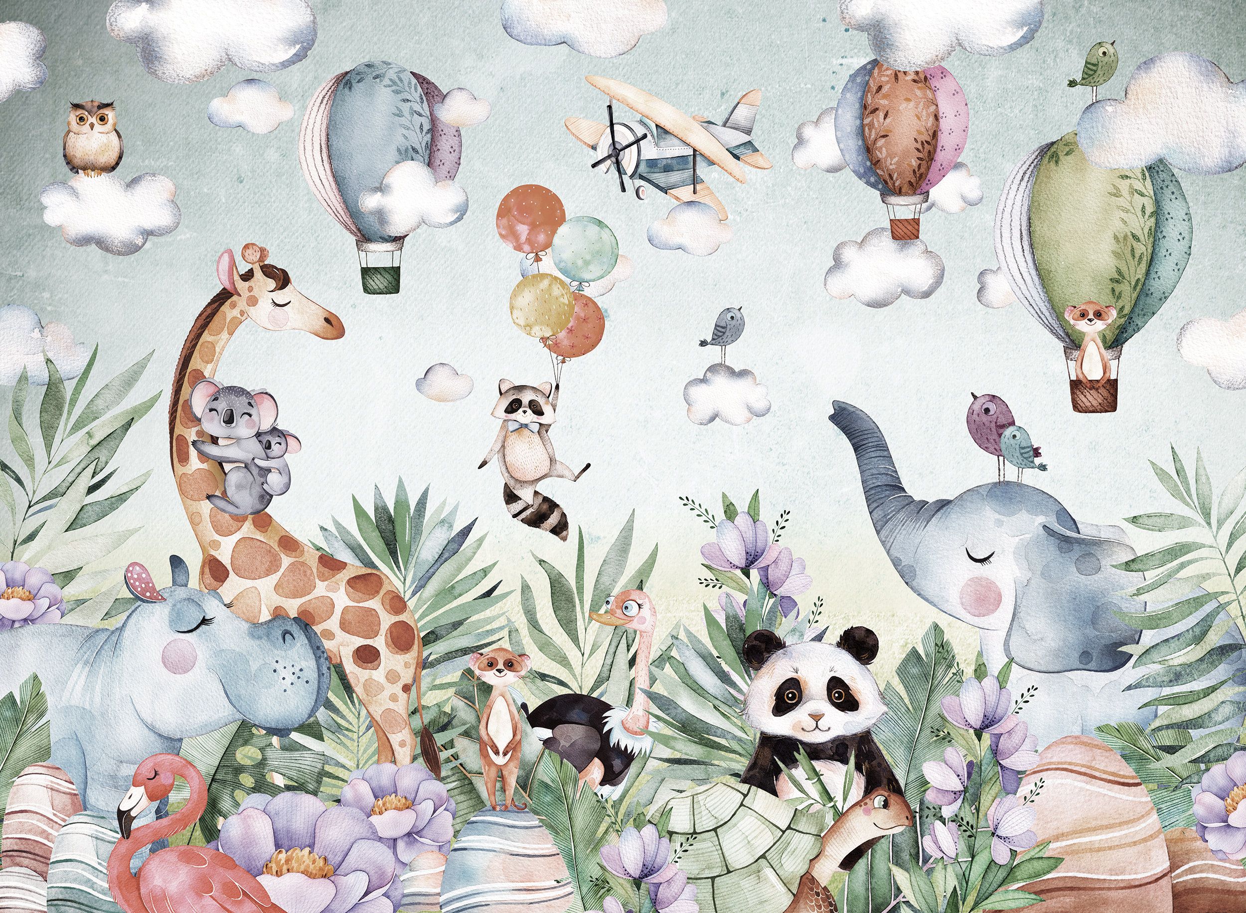 JUNGLE Wallpaper for Children With Animals / Tropical. Etsy. Jungle wallpaper, Nursery wallpaper, Safari wallpaper