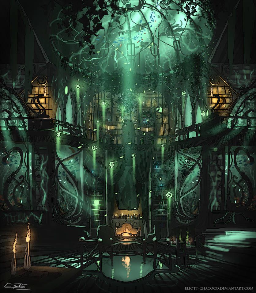 Slytherin Common Room By Eliott Chacoco. Slytherin Wallpaper, Slytherin Aesthetic, Slytherin