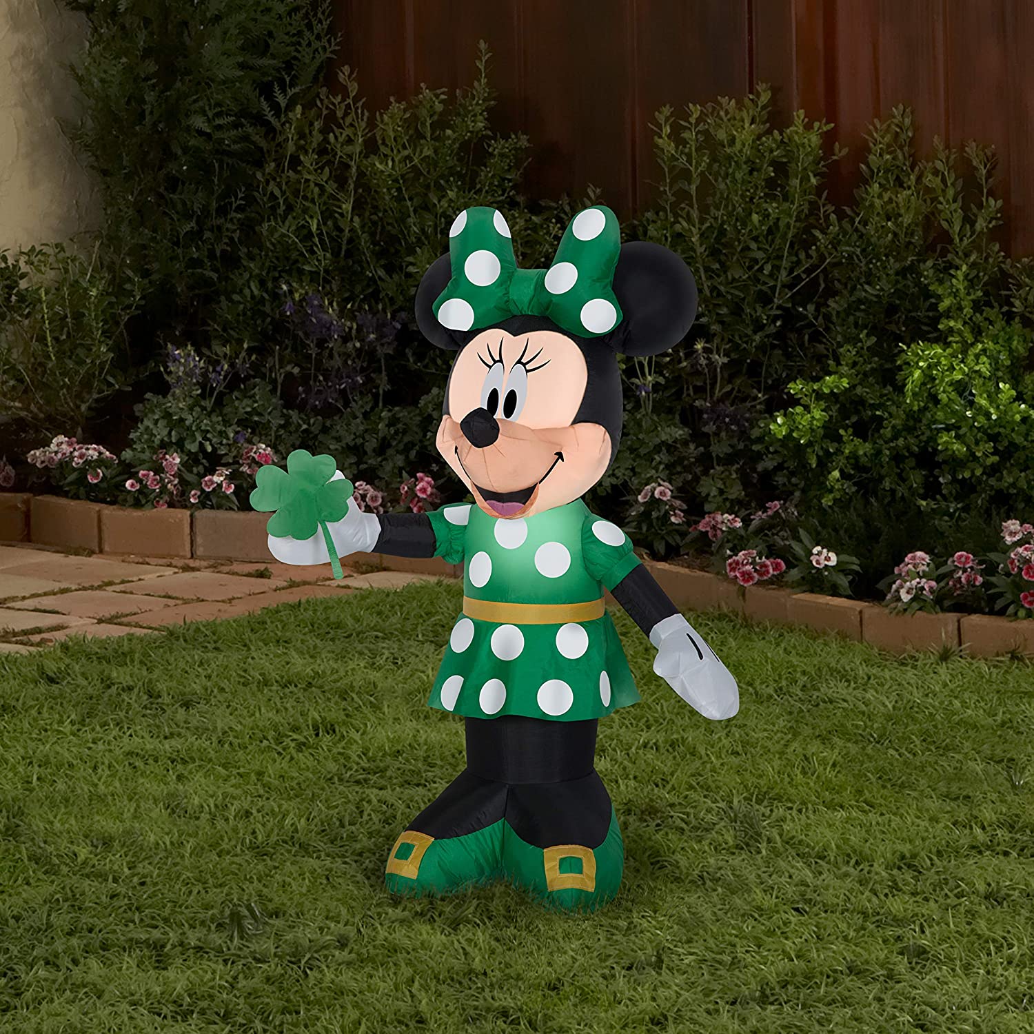 Gemmy Airblown Inflatable St. Patrick's Day Minnie Mouse, 3.5 ft Tall, Green, Patio, Lawn & Garden