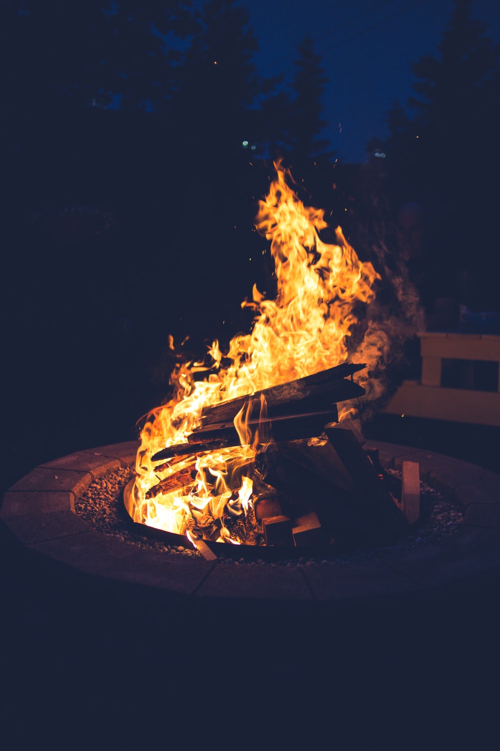 fire in fire pit during nighttime photo