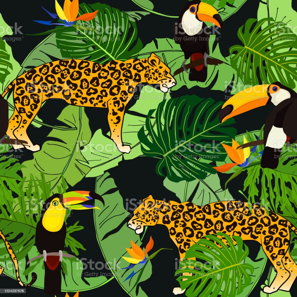 Tropical Seamless Pattern With Tropical Animals Plants Stock Illustration Image Now