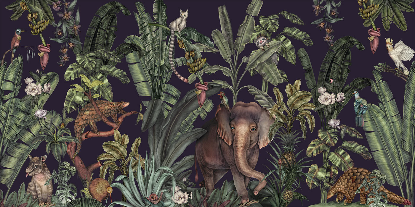 Blue & Green Tropical Elephant Wallpaper Mural