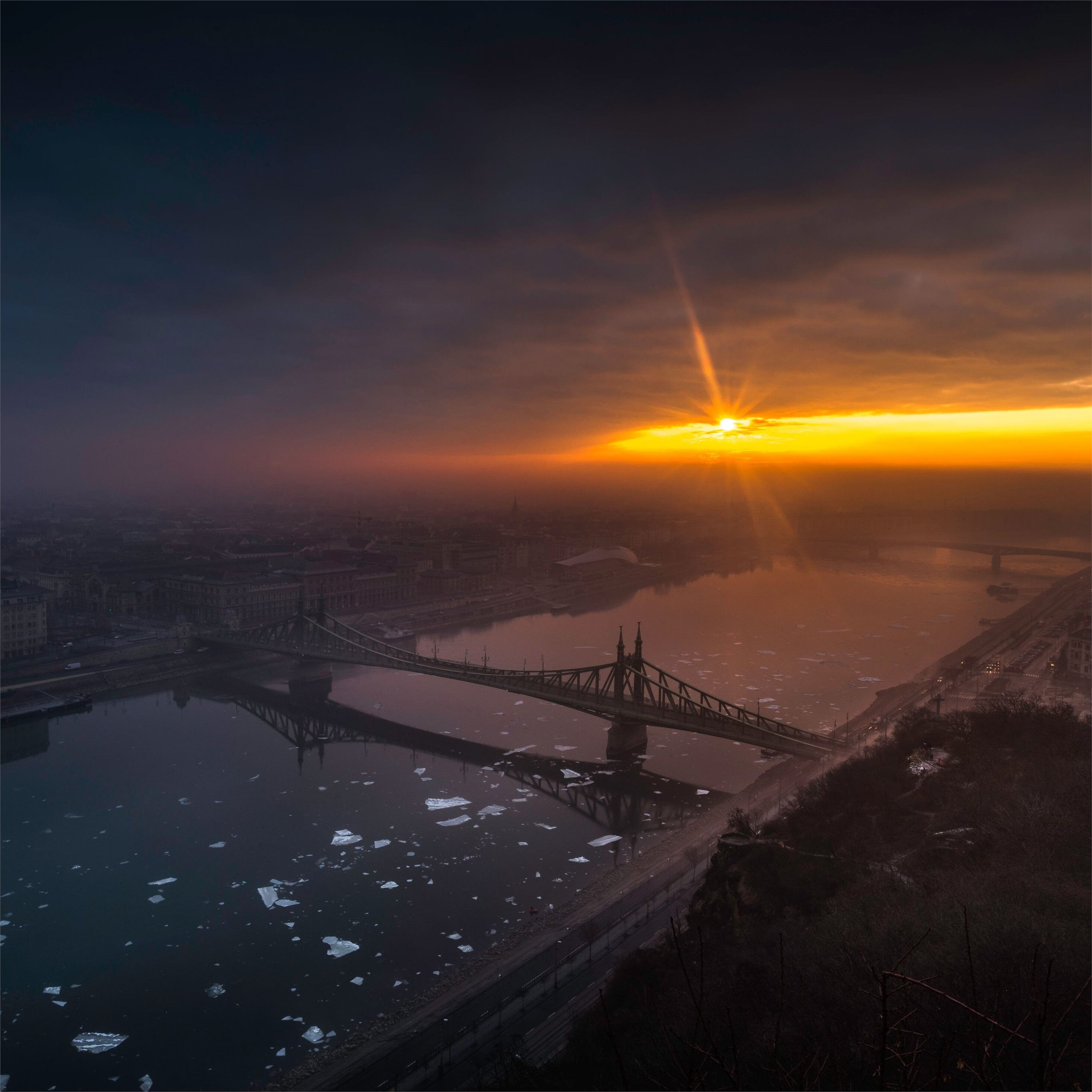 amazing city bridge sunrise 8k iPad Air Wallpaper Free Download