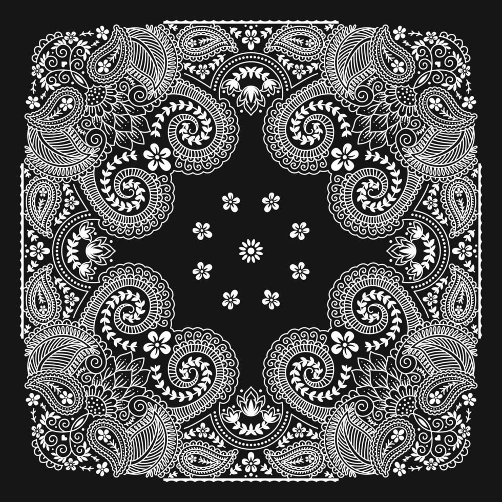 Bandana Paisley Ornament Pattern Classic Vintage Black and White