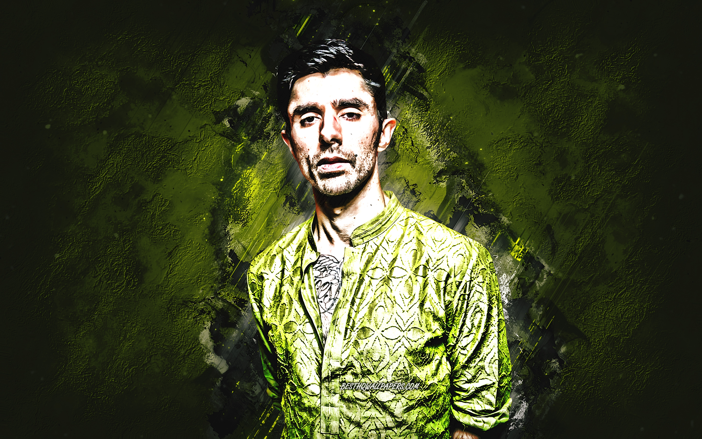 Download Wallpaper KSHMR, Niles Hollowell Dhar, American Dj, Portrait, Green Stone Background, Popular Djs For Desktop With Resolution 2880x1800. High Quality HD Picture Wallpaper