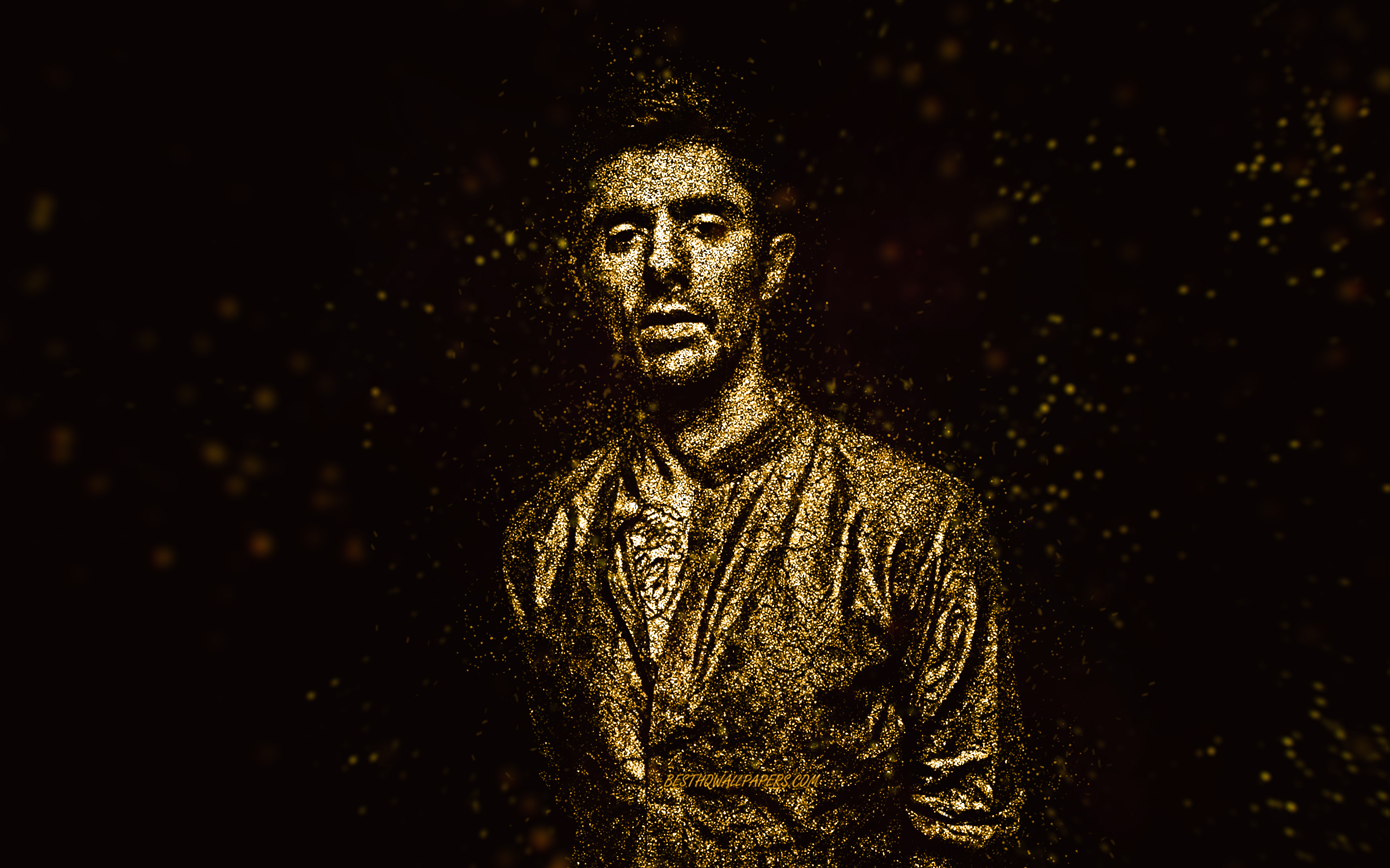 Download Wallpaper KSHMR, Yellow Glitter Art, Black Background, American DJ, KSHMR Art, Niles Hollowell Dhar, American Musician For Desktop With Resolution 2880x1800. High Quality HD Picture Wallpaper