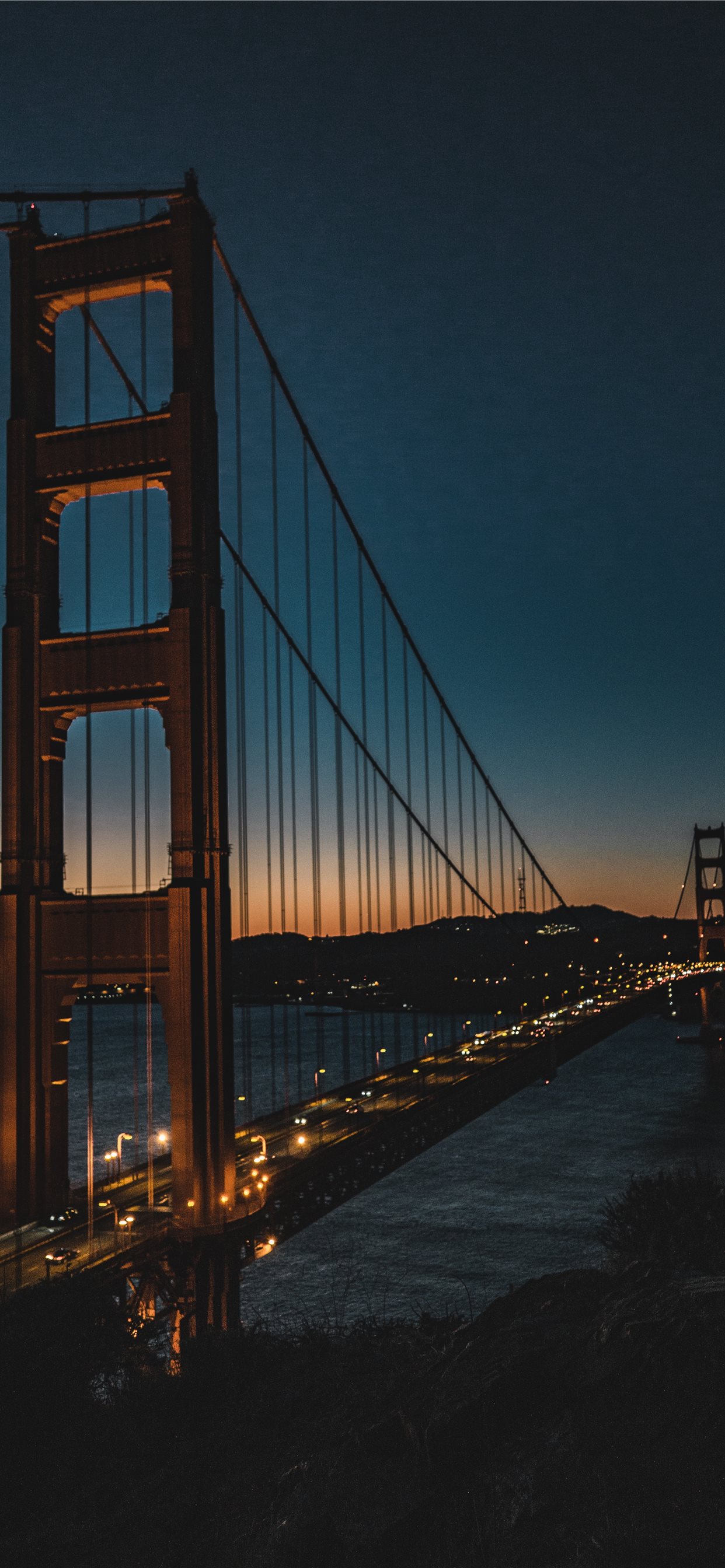 golden gate at night iPhone X Wallpaper Free Download