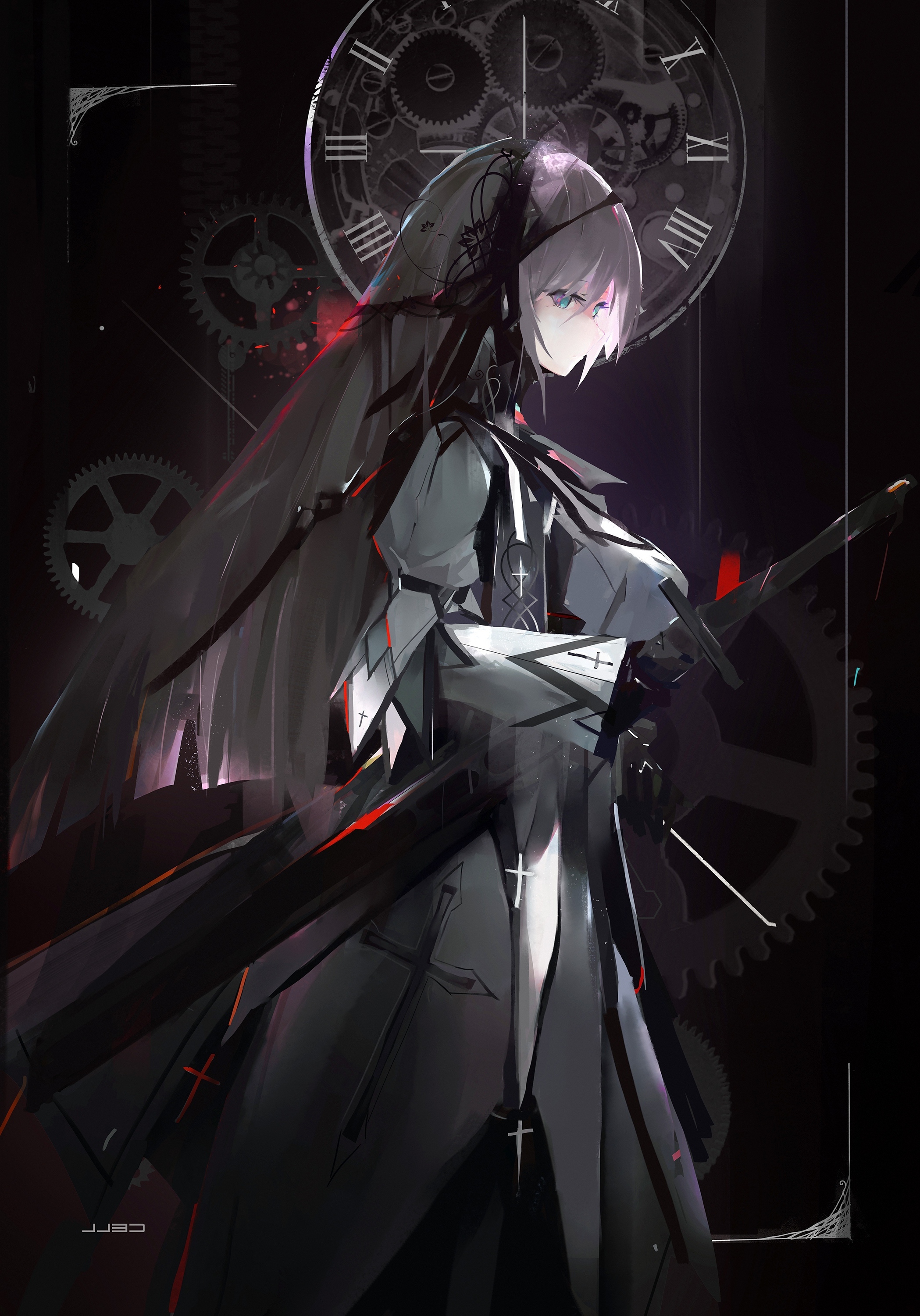 Sci-fi anime girl, sword, profile view, painting, Anime, HD phone wallpaper