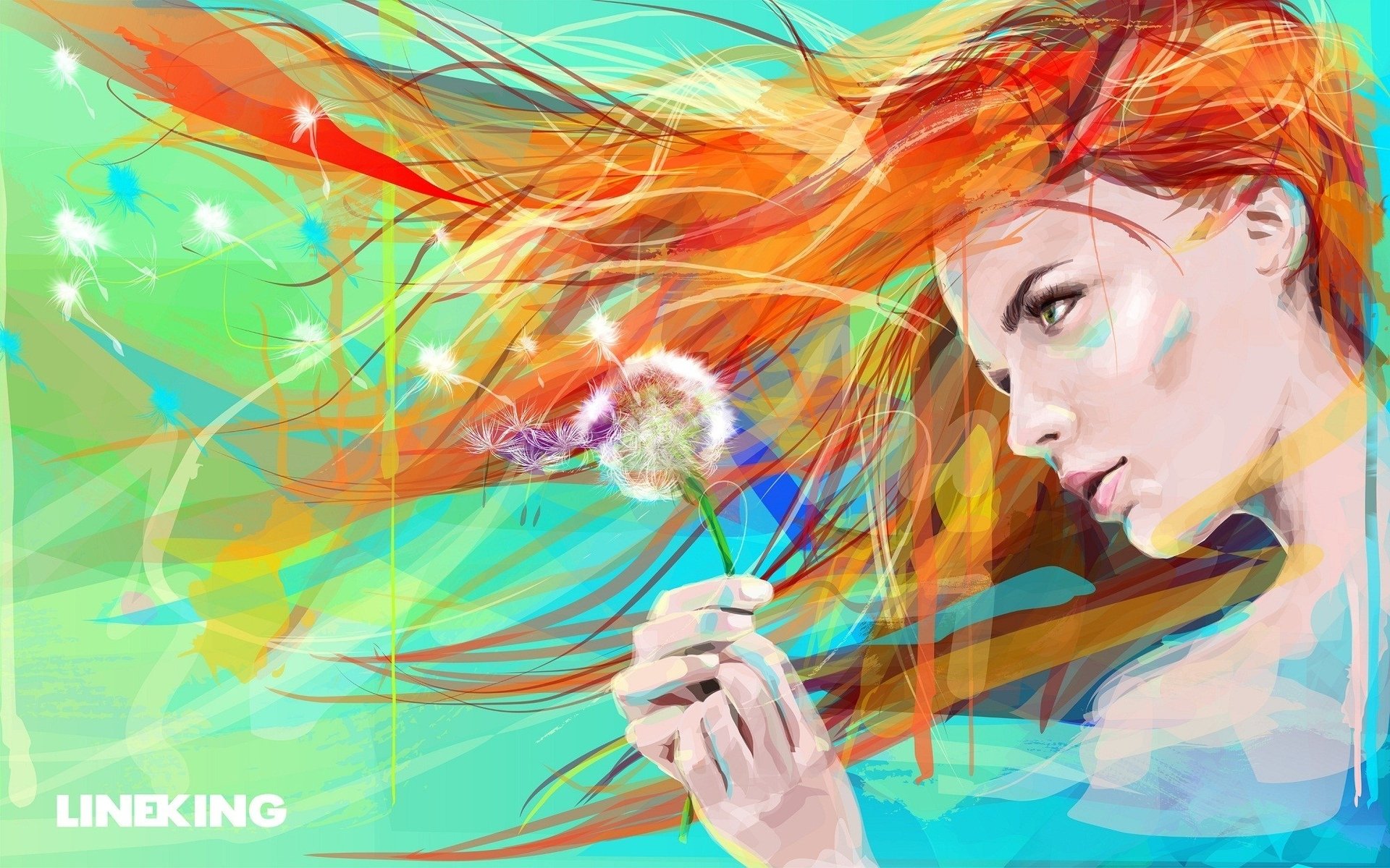 women, Redhead, Face, Dandelion, Artwork, Digital art Wallpaper HD / Desktop and Mobile Background