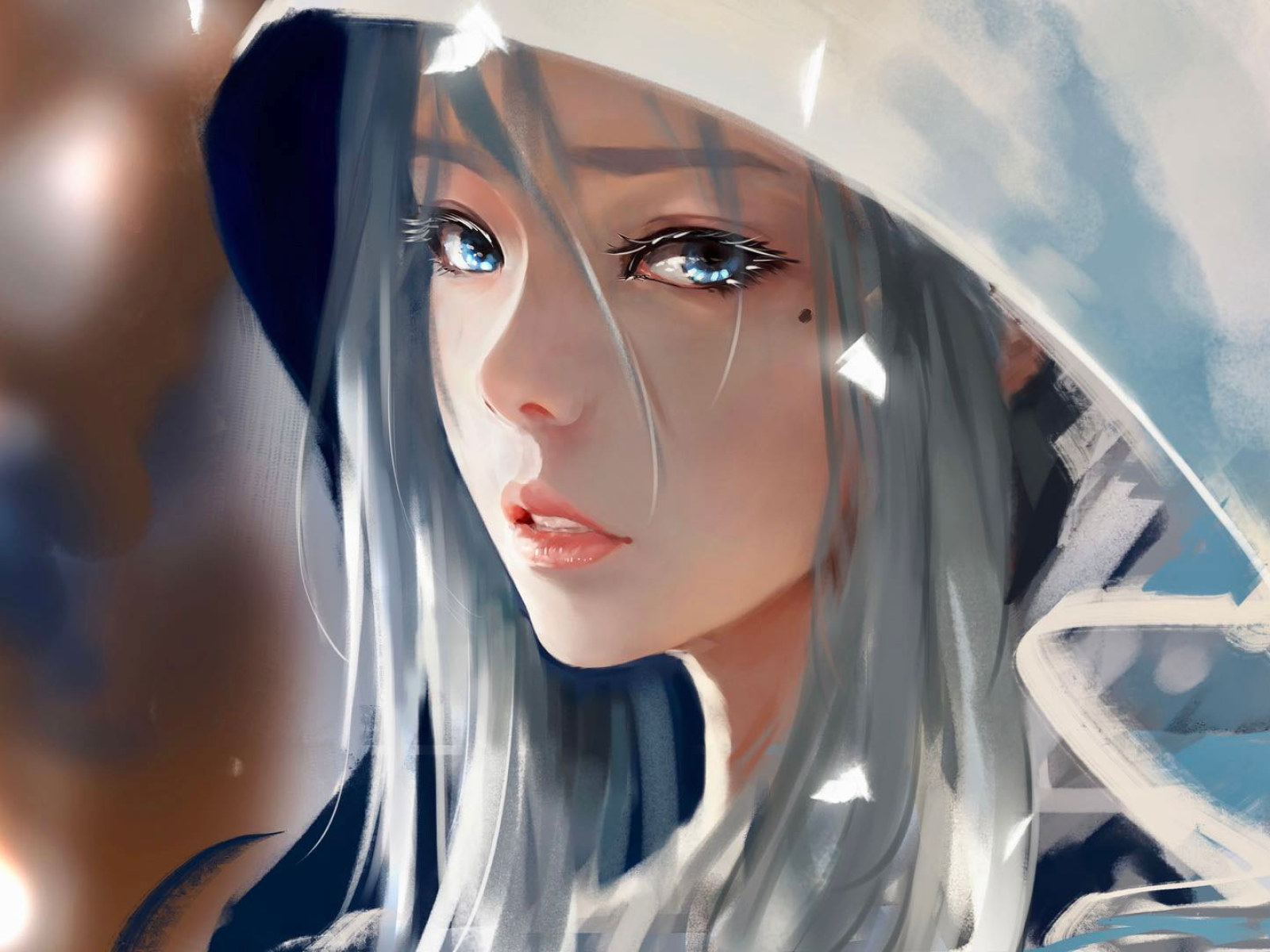 WLOP Wallpaper, Digital Art, Drawing, Women, Face, Ghost + Blade, Grey Hair • Wallpaper For You