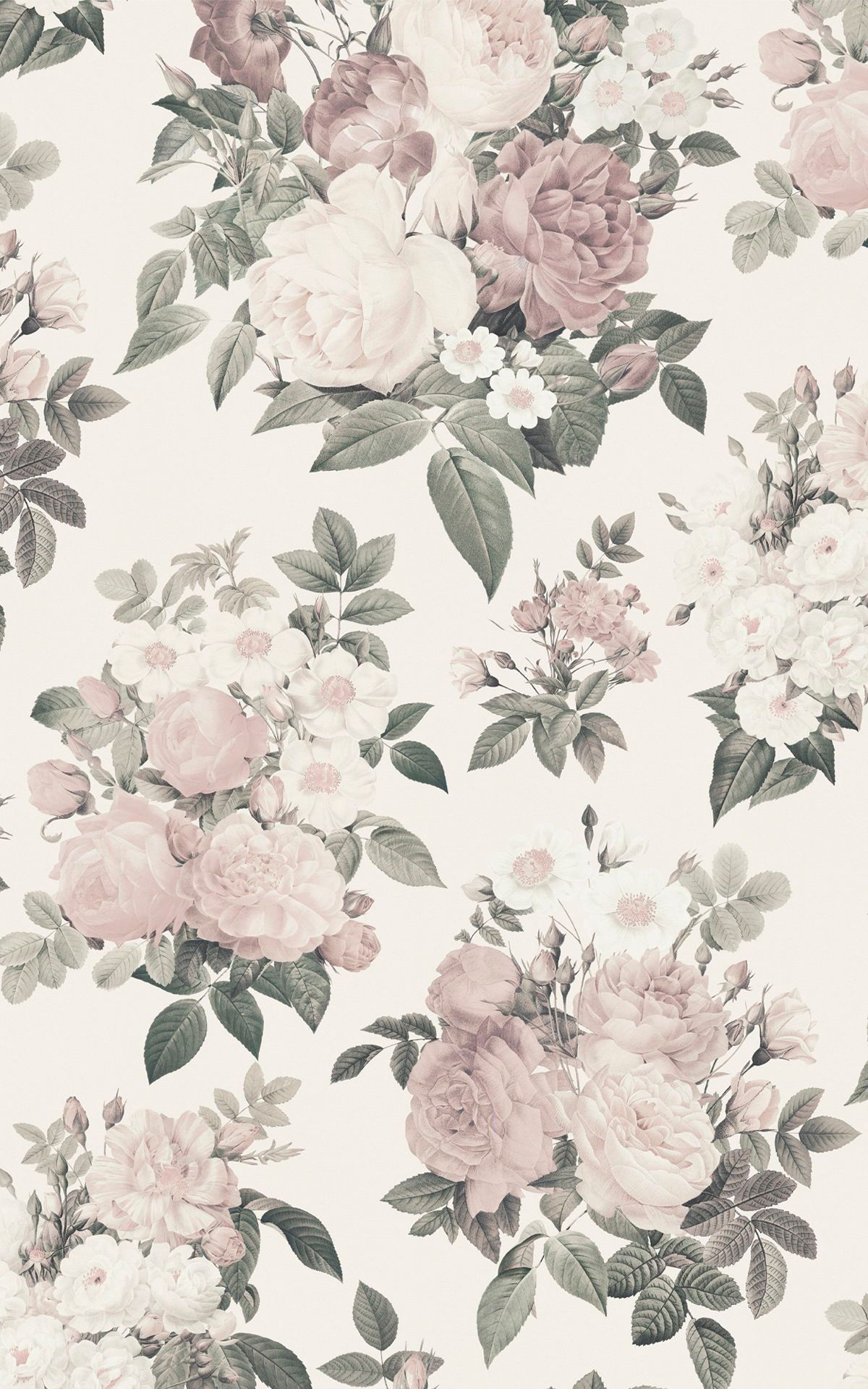 Cream & Pink Vintage Rose Floral Wallpaper Mural. Hovia. Vintage floral background, Vintage floral wallpaper, Vintage flowers wallpaper