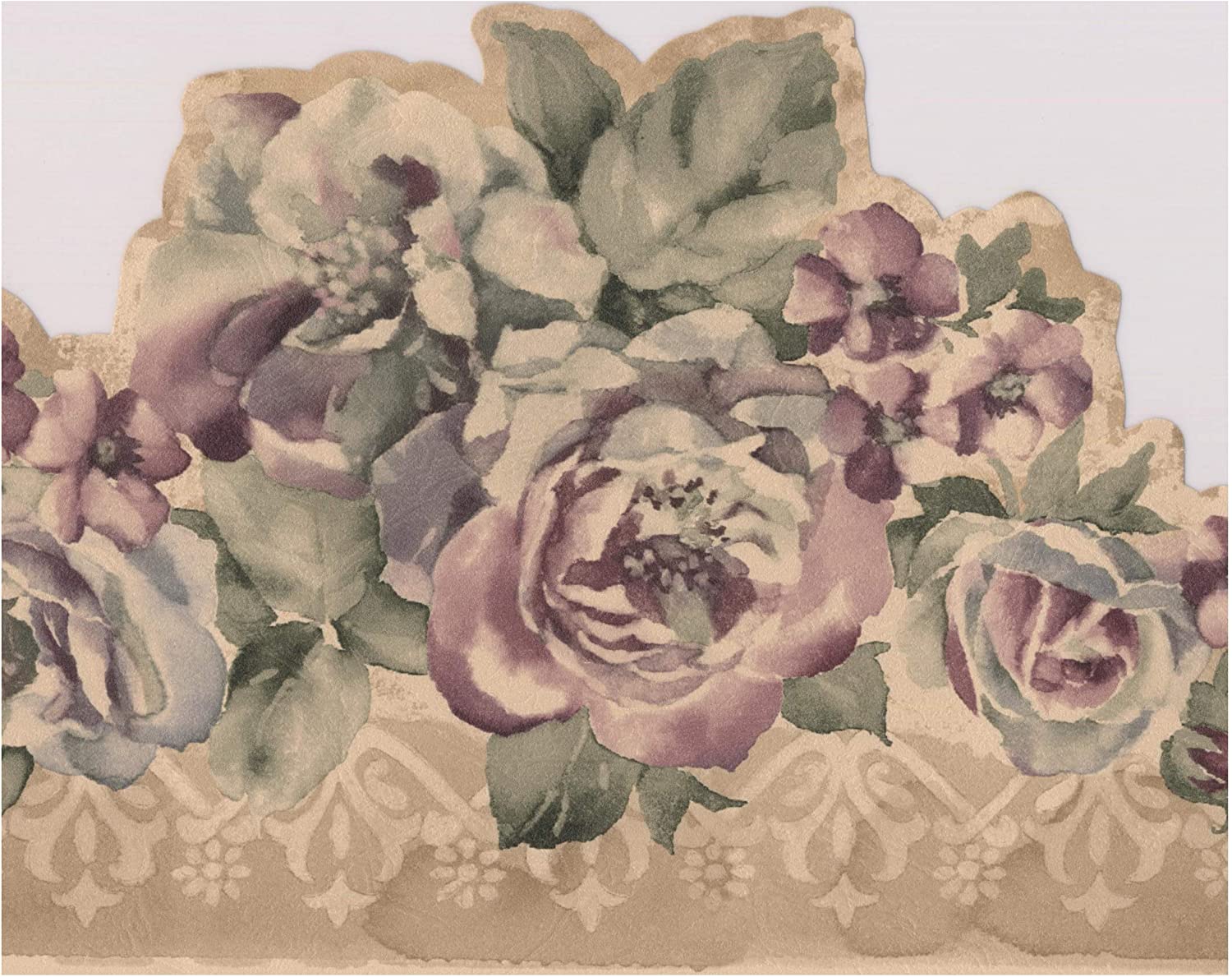 Purple Flowers Vintage Floral Wallpaper Border Retro Design, Roll 15' x 6.5''