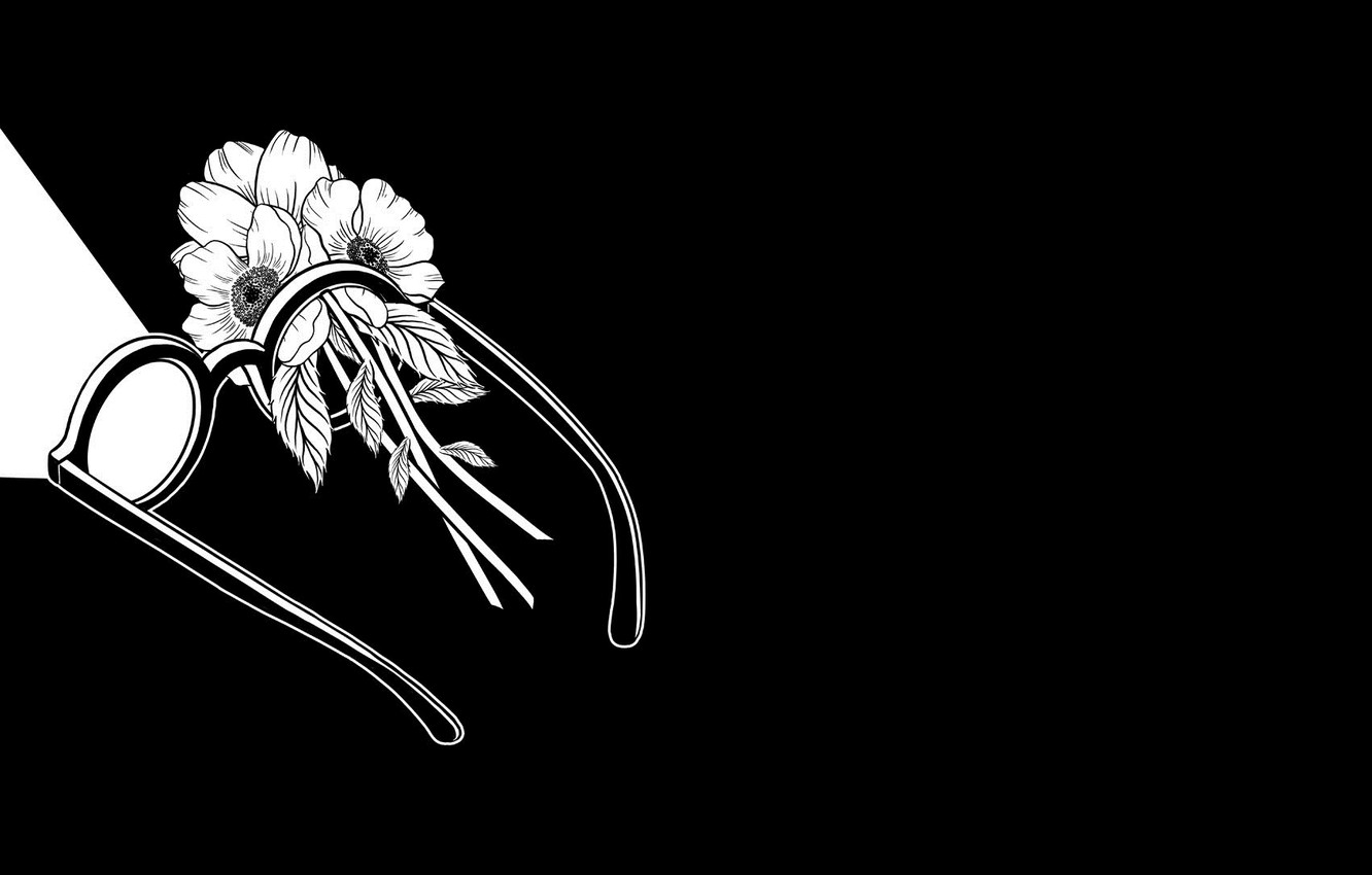 Photo Wallpaper Flowers, Minimalism, Glasses, Art, Background Black And White Minimalist