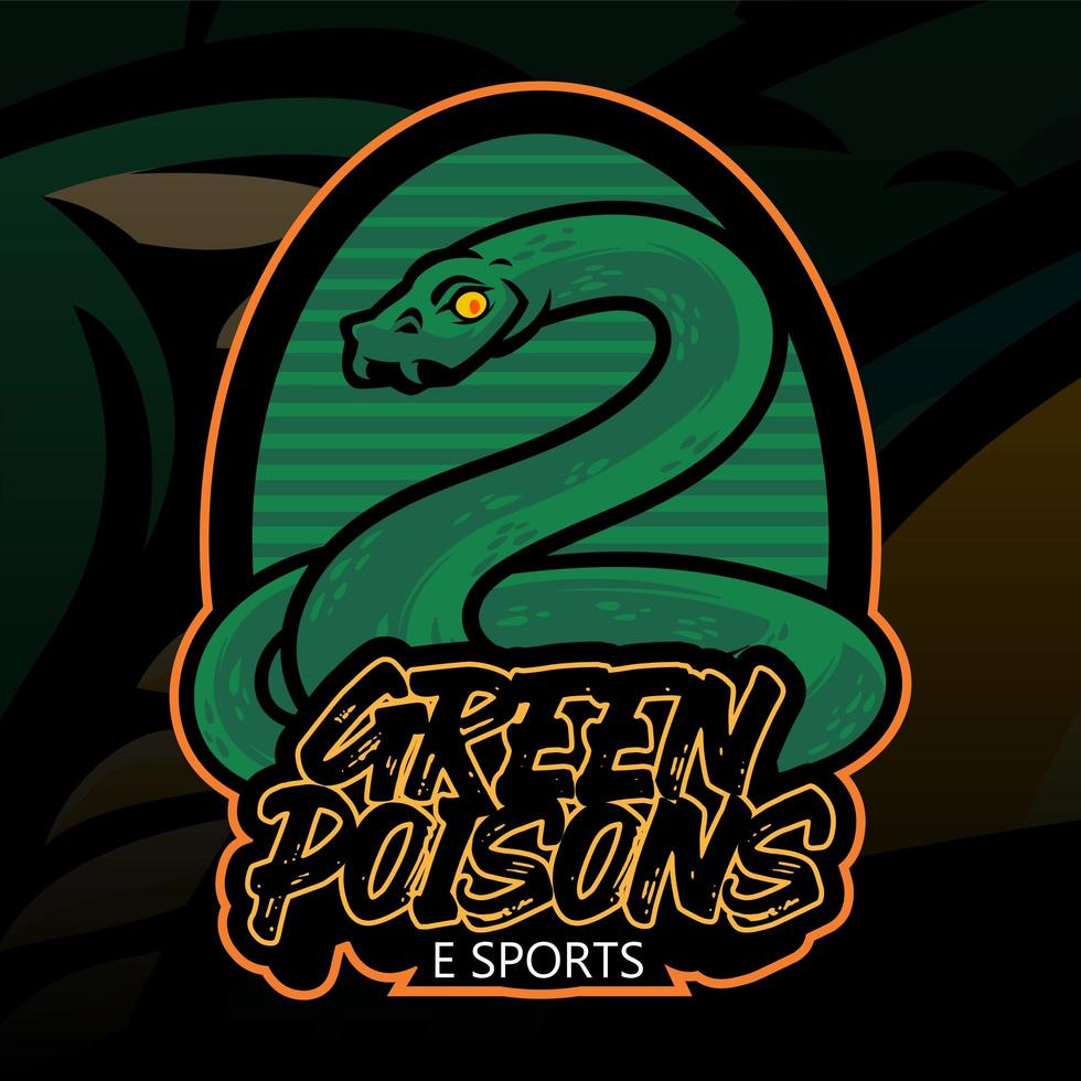 Green Snake Hand Drawn Illustration With Green Color For Sticker, Wallpaper, Emblem, Logo Or T Shirt. Green Snake Illustration Isolated On Dark Background